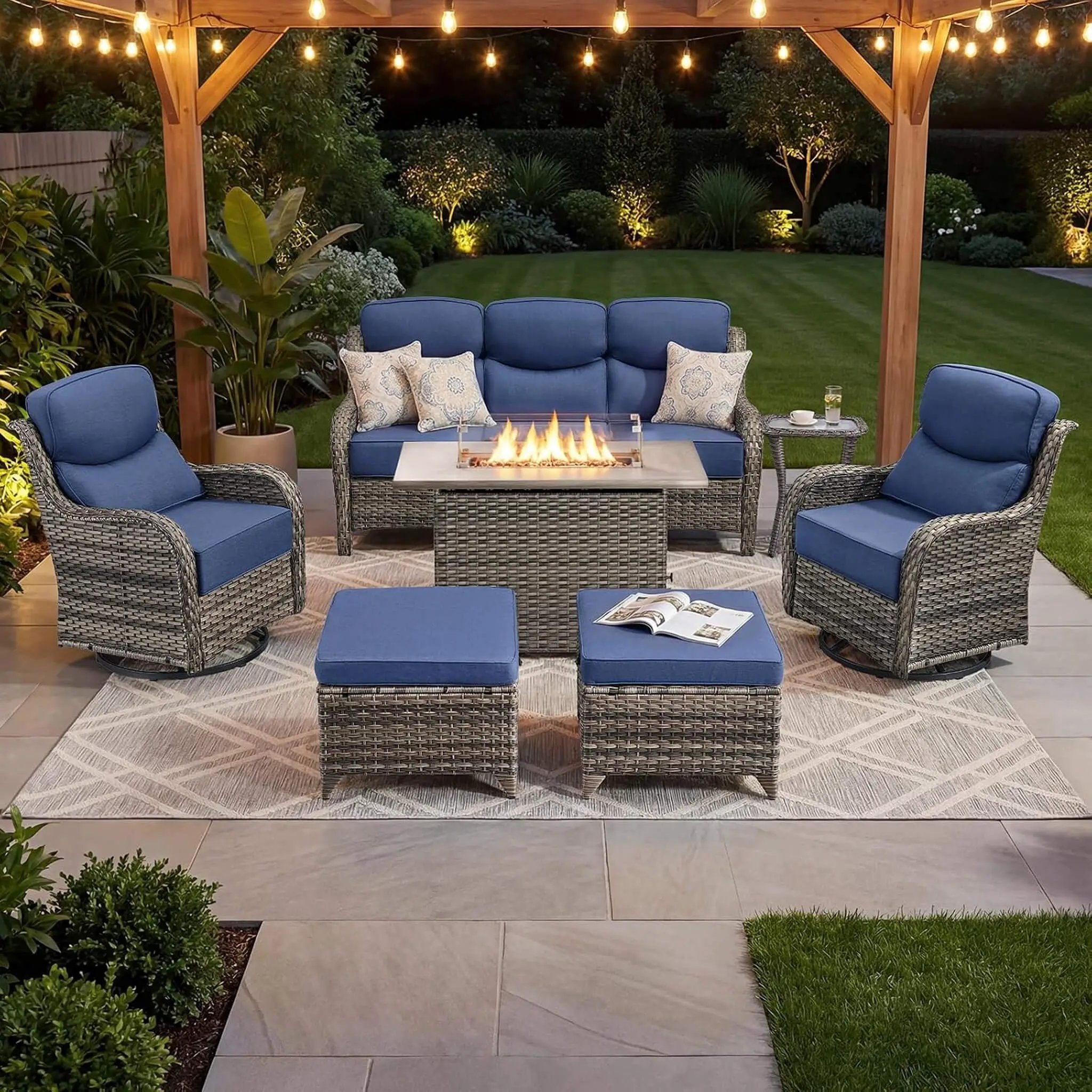 Luxury 7-Piece Outdoor Patio Furniture Set With Fire Pit Table (SAK57391) by SAKSBY WHOLESALE