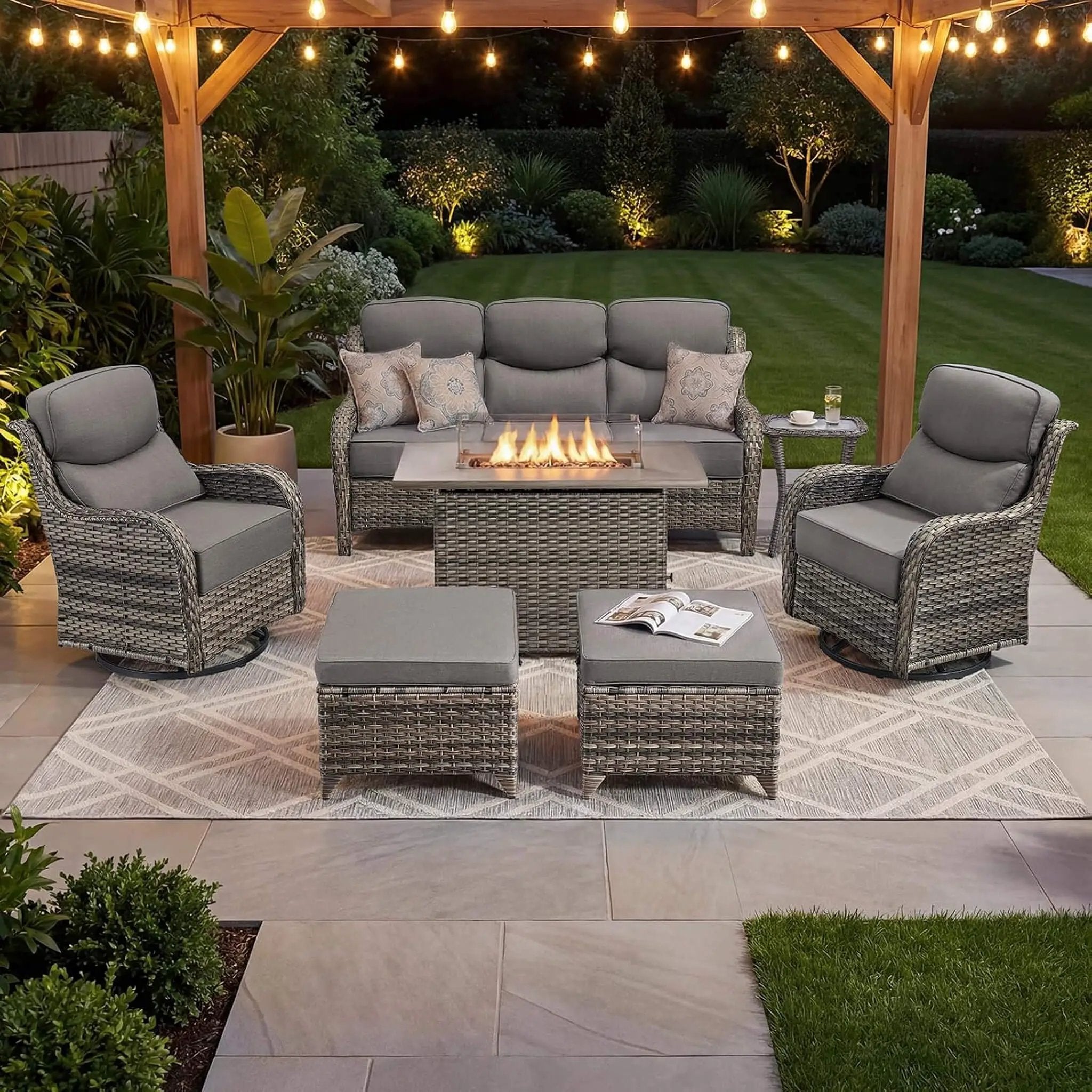 Luxury 7-Piece Outdoor Patio Furniture Set With Fire Pit Table (SAK57391) by SAKSBY WHOLESALE