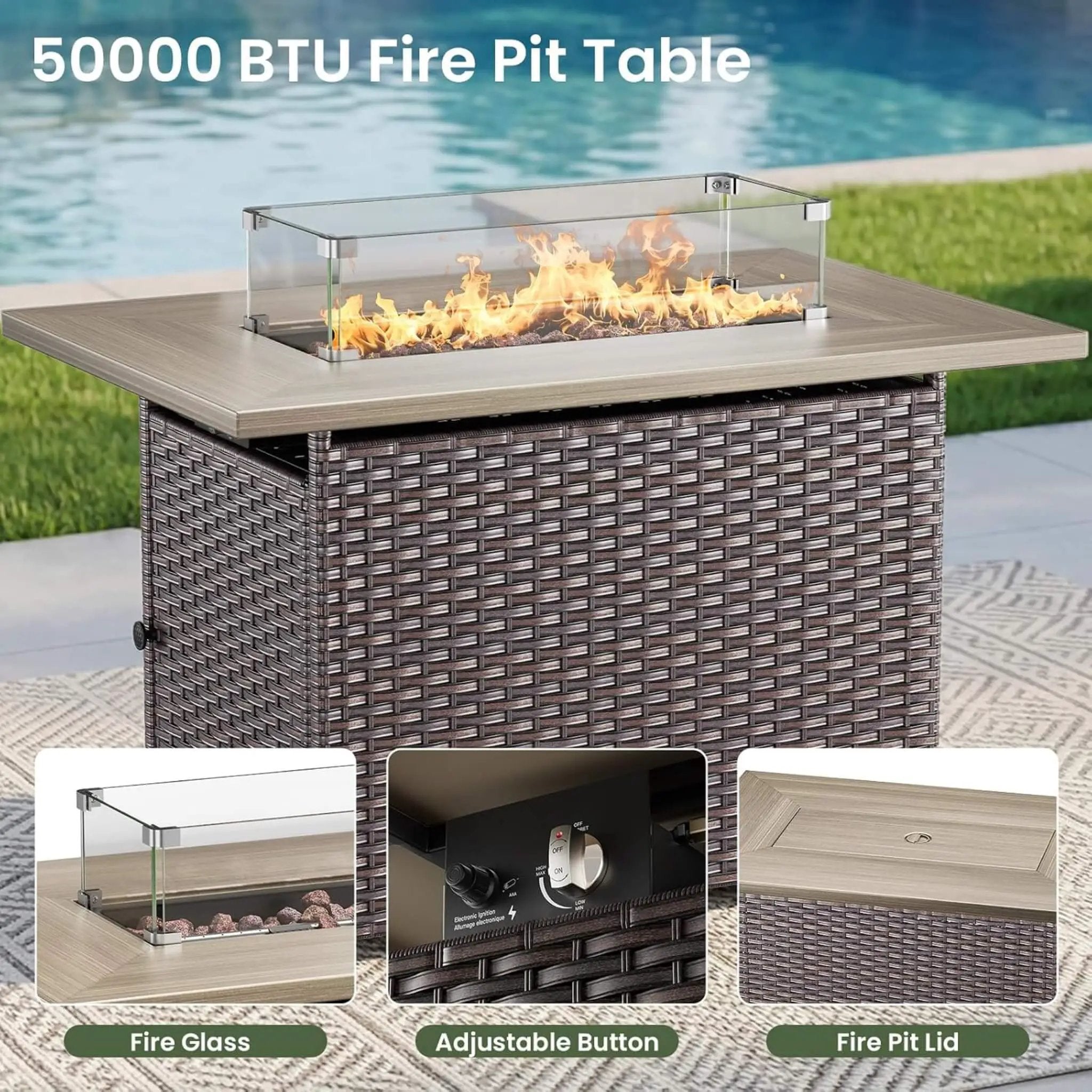 Luxury 7-Piece Outdoor Patio Furniture Set With Fire Pit Table (SAK57391) by SAKSBY WHOLESALE