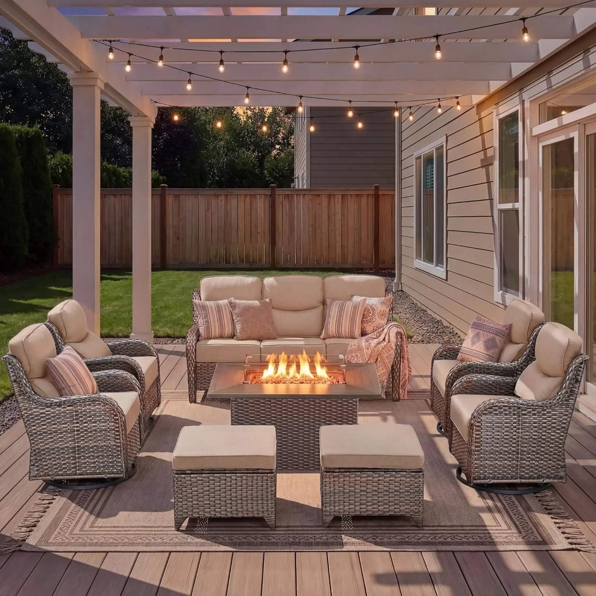 Luxury 8-Piece All-Weather Patio Furniture Set With Fire Pit Table (SAK37512) by SAKSBY WHOLESALE