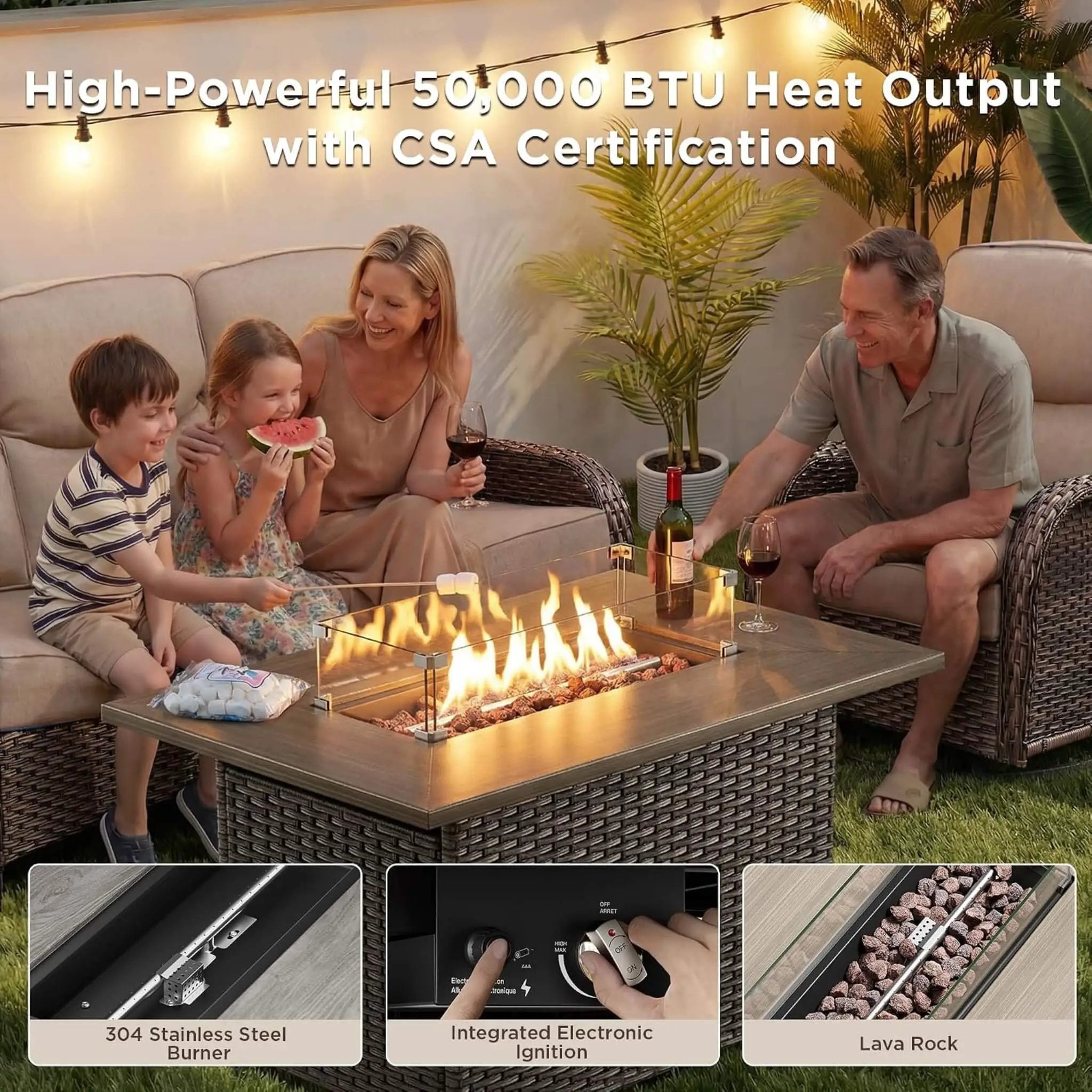 Luxury 8-Piece All-Weather Patio Furniture Set With Fire Pit Table (SAK37512) by SAKSBY WHOLESALE