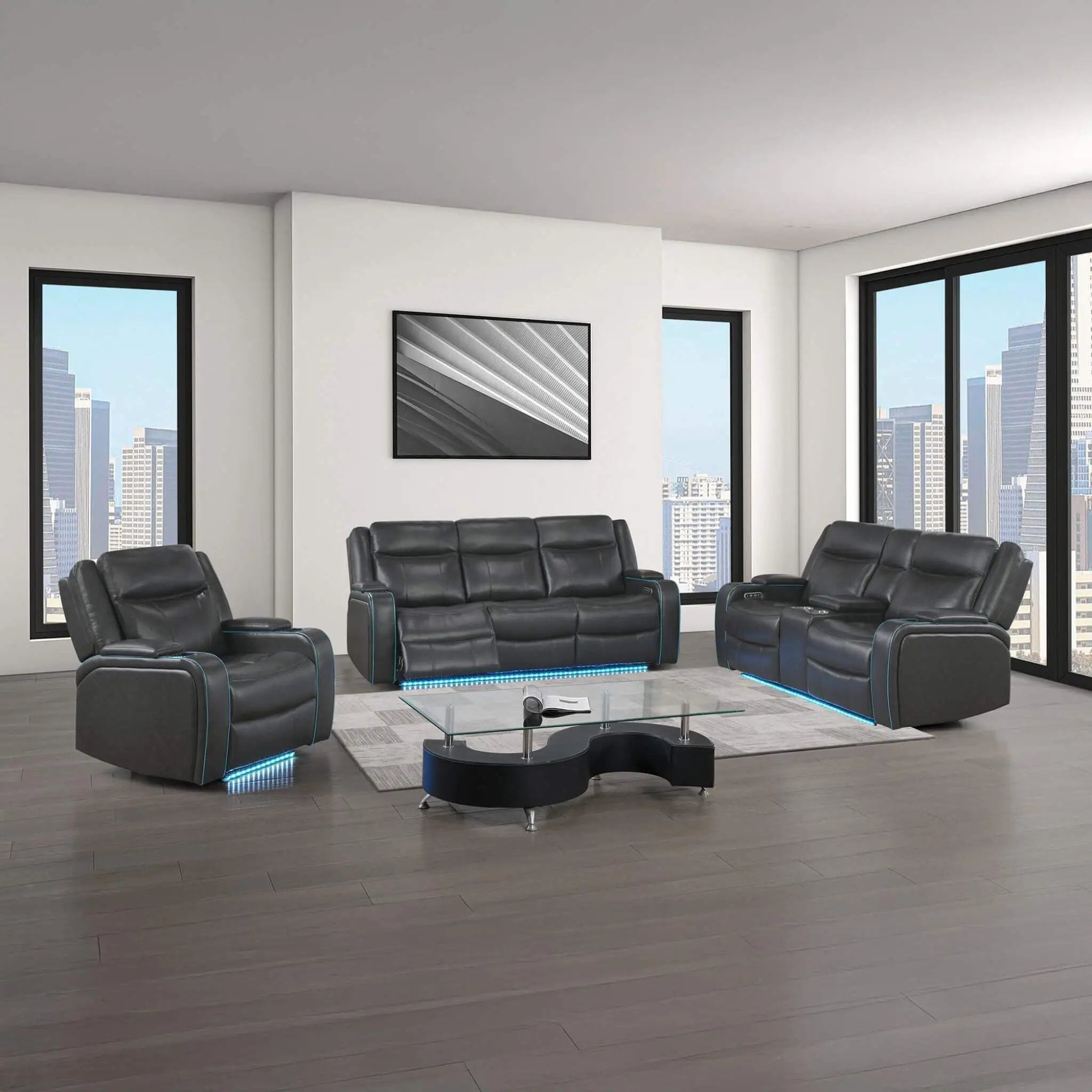 Nuvia Luxury 84-Inch Home Theater Power Reclining Sofa With LED Lights And Power Headrest (SAK83195) by SAKSBY WHOLESALE