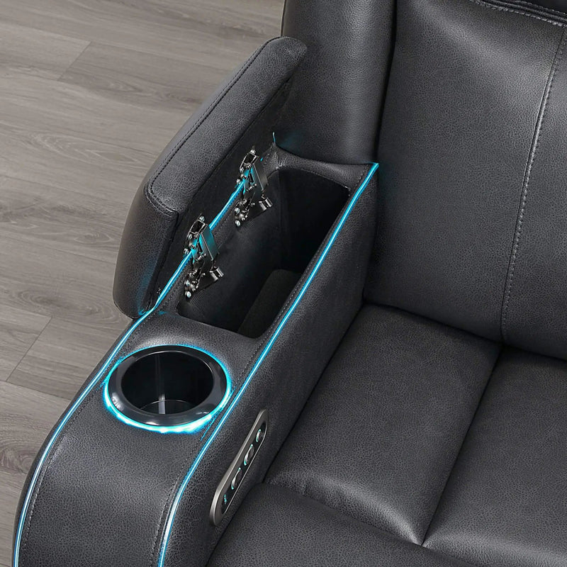 Nuvia Luxury 84-Inch Home Theater Power Reclining Sofa With LED Lights And Power Headrest (SAK83195) by SAKSBY WHOLESALE