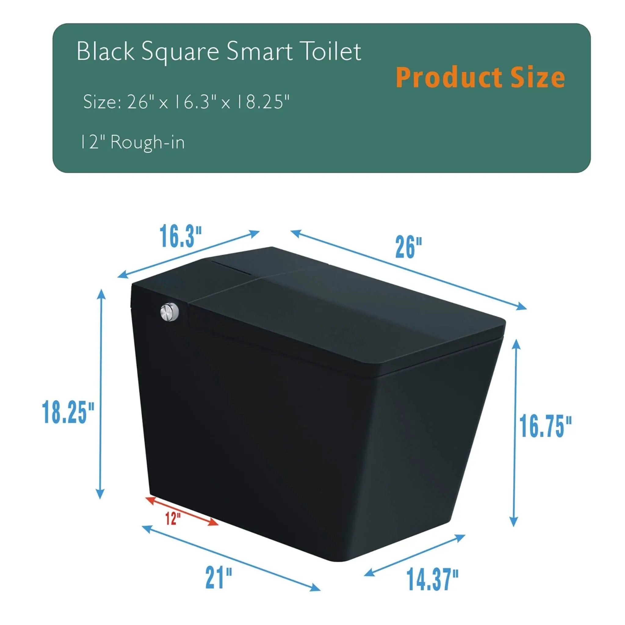 Nuvia Luxury Black Square Smart Toilet With Bidet, Remote, And Heated Seat (SAK45183) by SAKSBY WHOLESALE