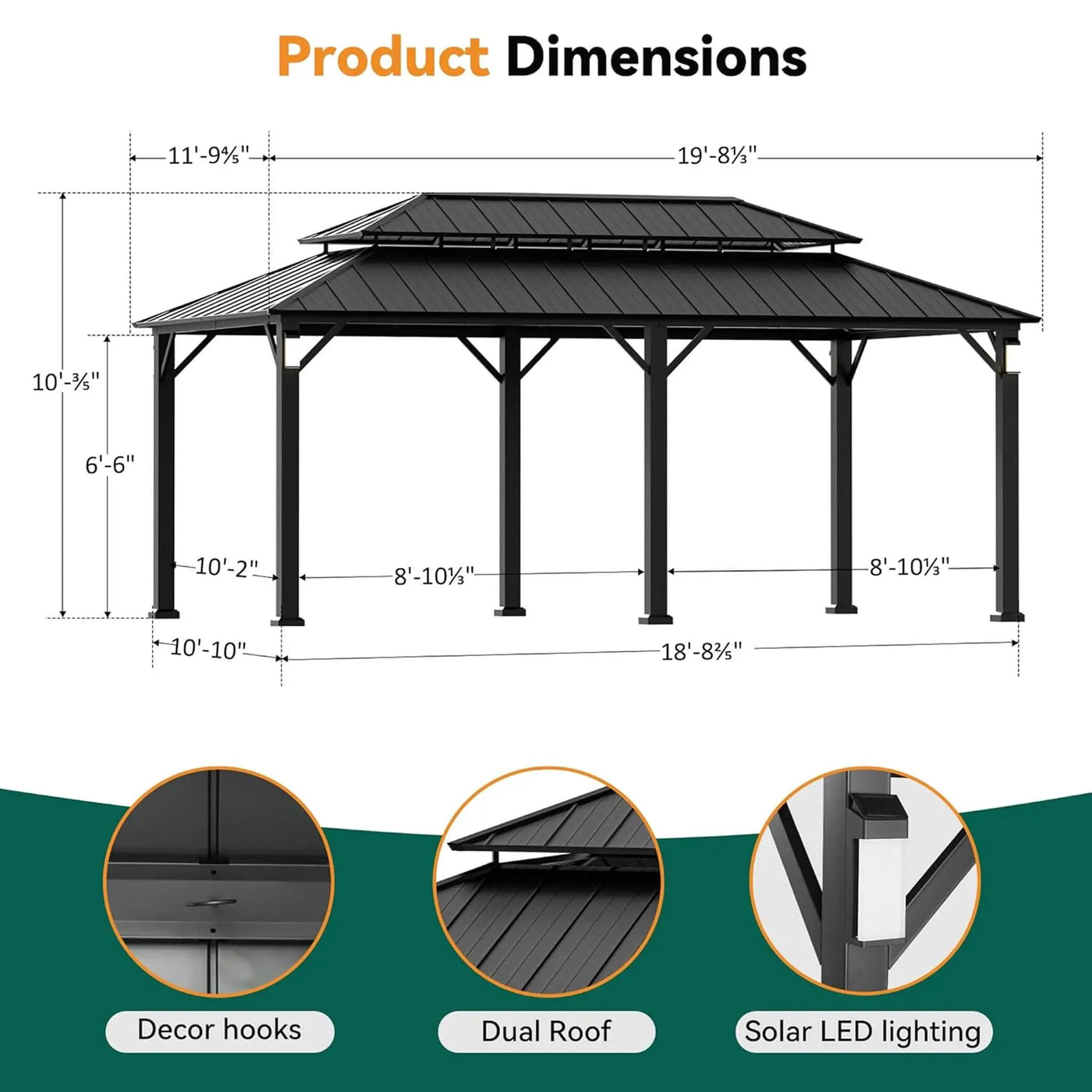 Alora Luxury Double Roof Hardtop Aluminum Gazebo With Decor Hooks, Mosquito Nettings, And LED Lights (SAK91824) by SAKSBY WHOLESALE