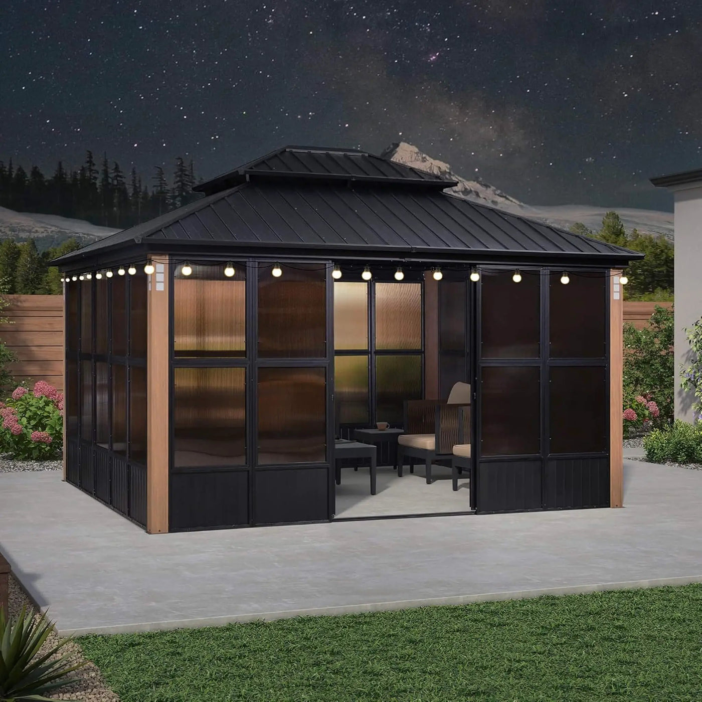 Alora Oasis Luxury Heavy-Duty Hardtop Sunroom With Aluminum Frame And LED Lights (SAK79102) by SAKSBY WHOLESALE