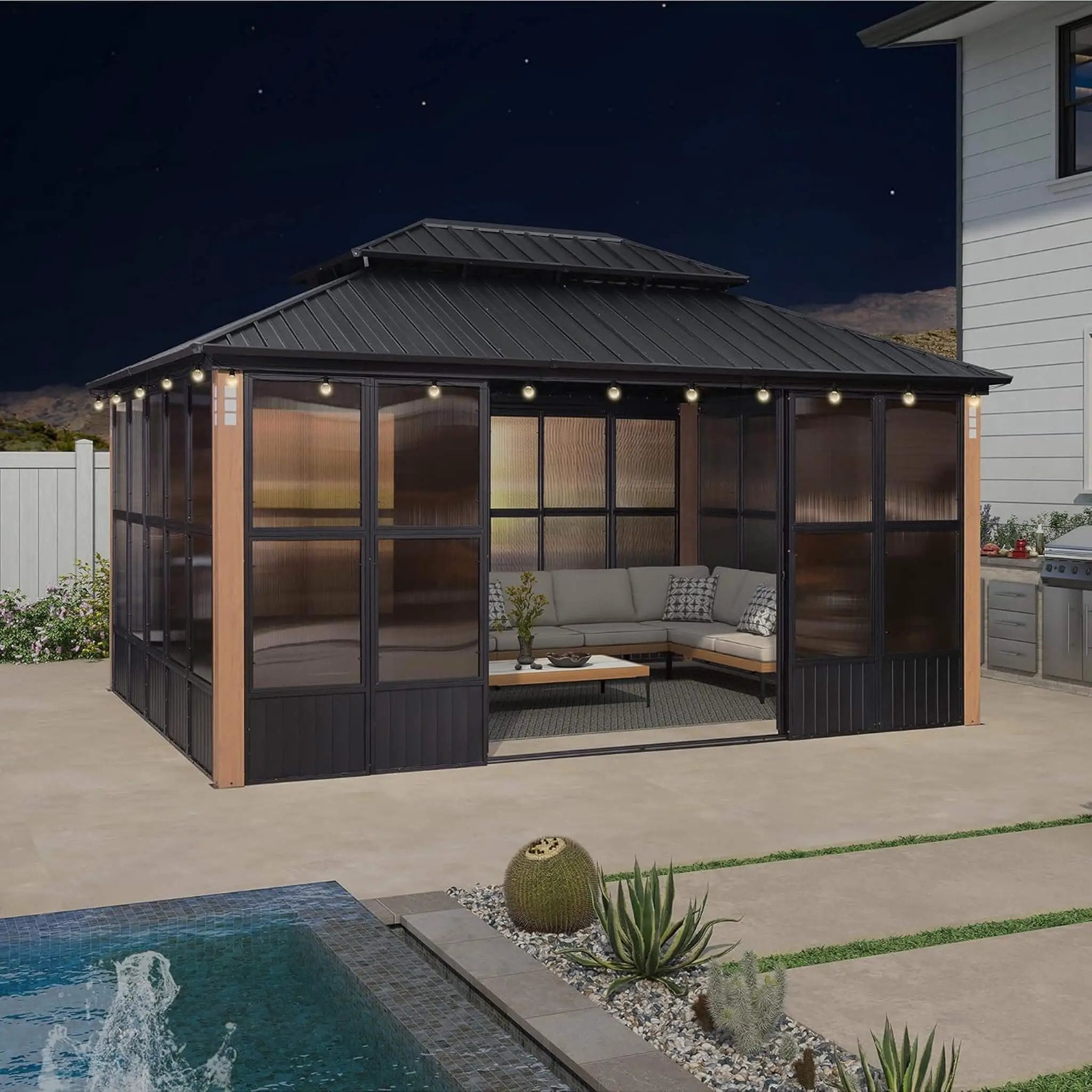 Alora Oasis Luxury Heavy-Duty Hardtop Sunroom With Aluminum Frame And LED Lights (SAK79102) by SAKSBY WHOLESALE