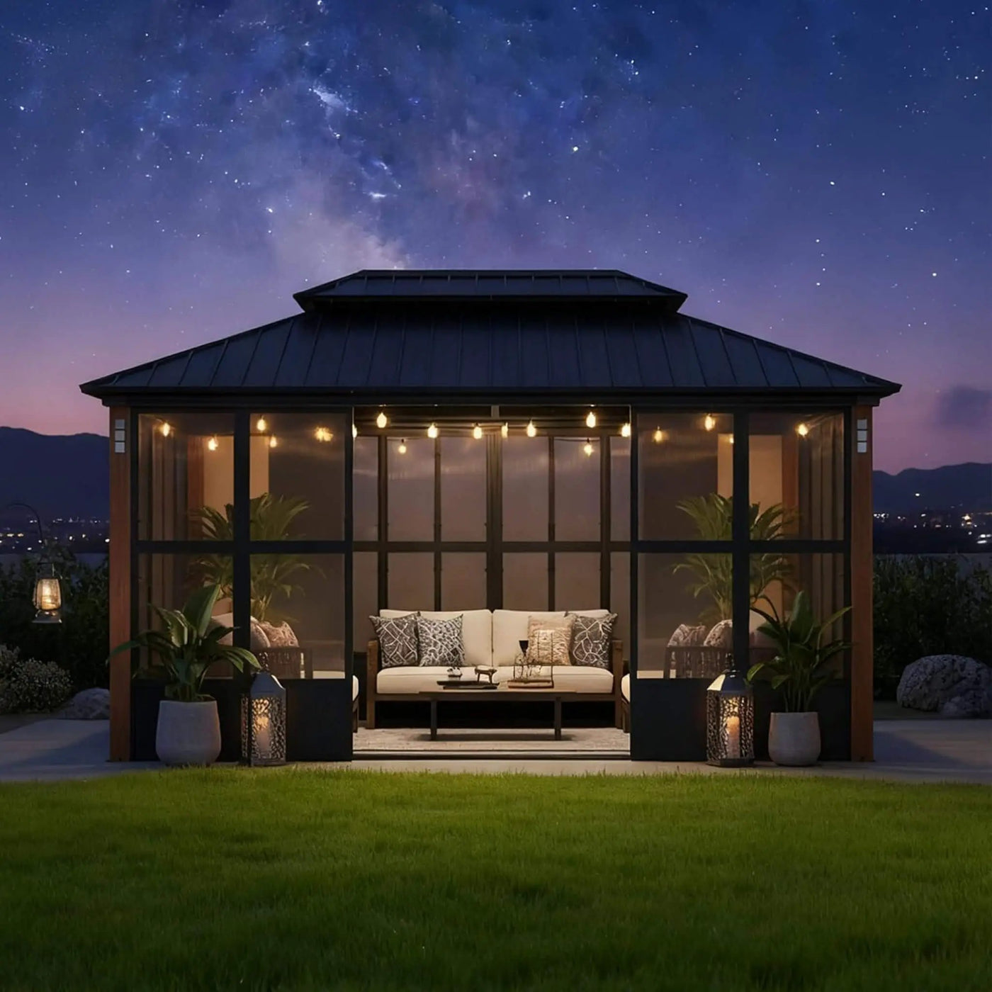 Alora Oasis Luxury Heavy-Duty Hardtop Sunroom With Aluminum Frame And LED Lights (SAK79102) by SAKSBY WHOLESALE