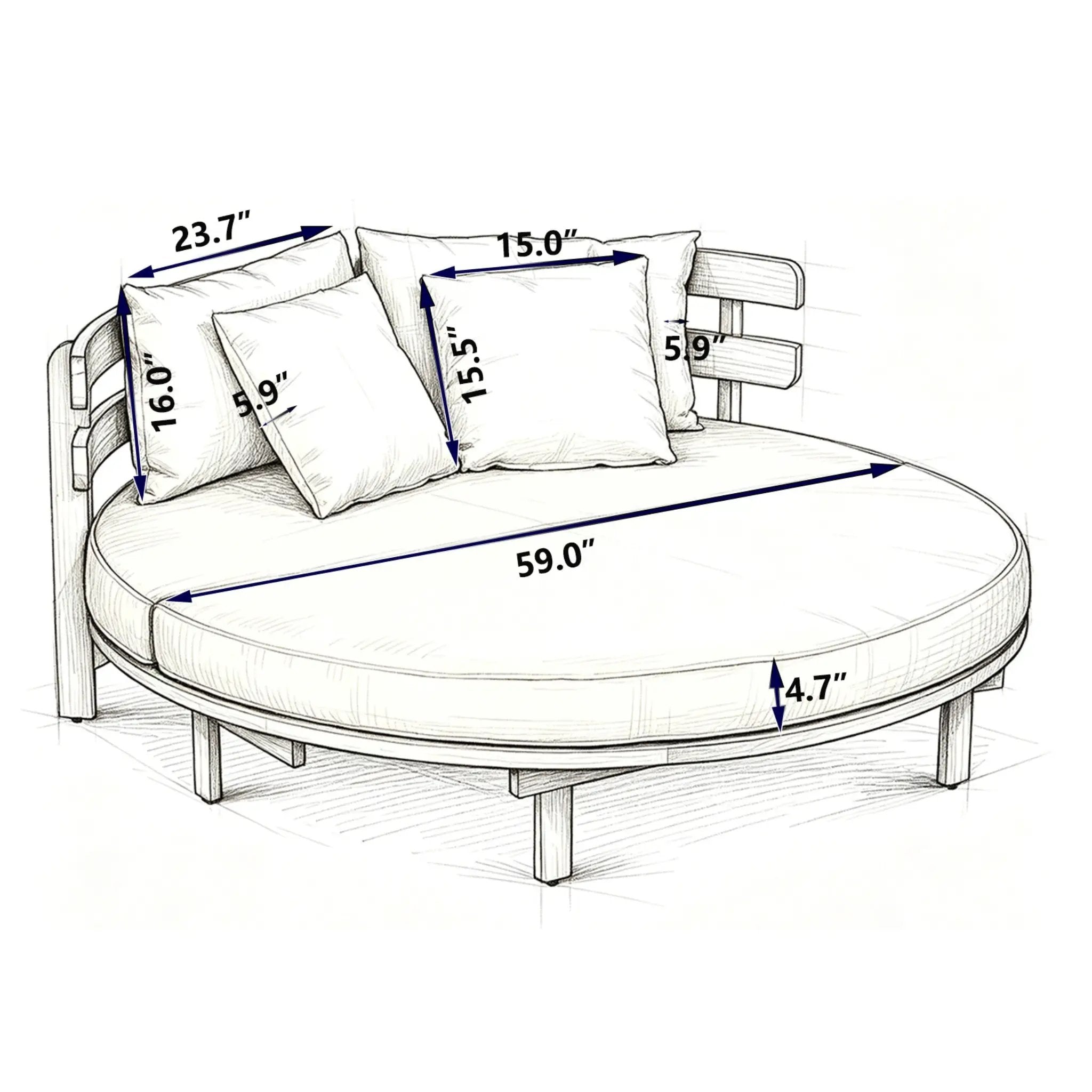 Alora Luxury Outdoor Acacia Wood Round Daybed With Cushions And Pillows (SAK40613) by SAKSBY WHOLESALE