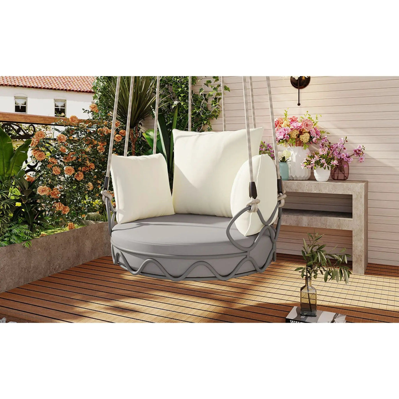 Luxury Outdoor Hanging Basket Porch Swing Chair With UV Resistant Cushions (SAK95678) by SAKSBY WHOLESALE