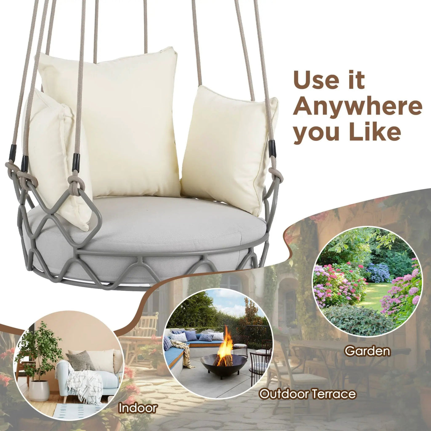 Luxury Outdoor Hanging Basket Porch Swing Chair With UV Resistant Cushions (SAK95678) by SAKSBY WHOLESALE