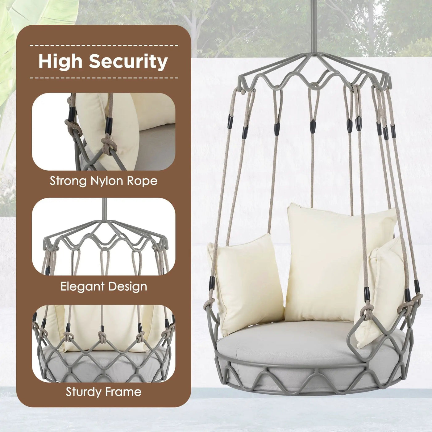 Luxury Outdoor Hanging Basket Porch Swing Chair With UV Resistant Cushions (SAK95678) by SAKSBY WHOLESALE