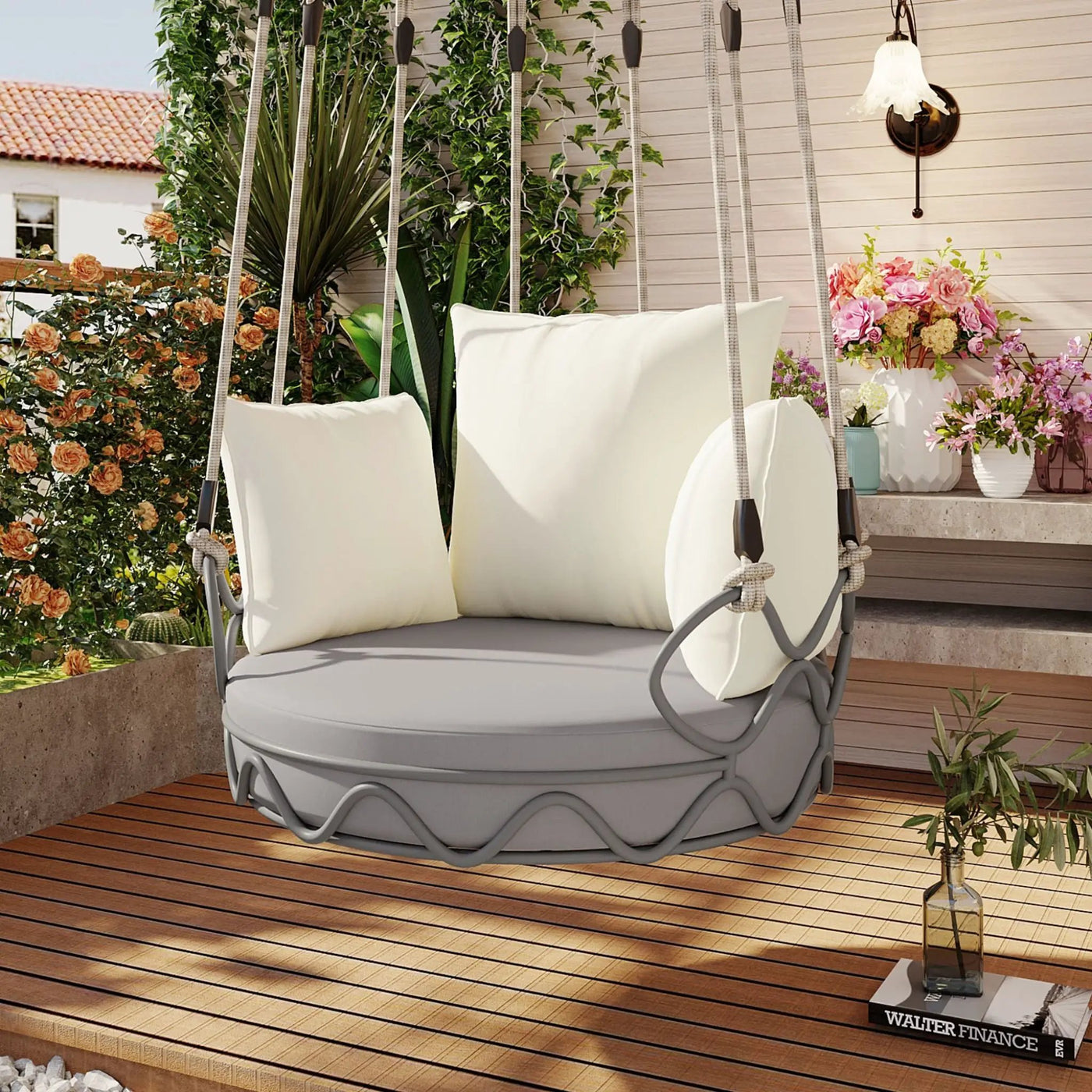 Luxury Outdoor Hanging Basket Porch Swing Chair With UV Resistant Cushions (SAK95678) by SAKSBY WHOLESALE