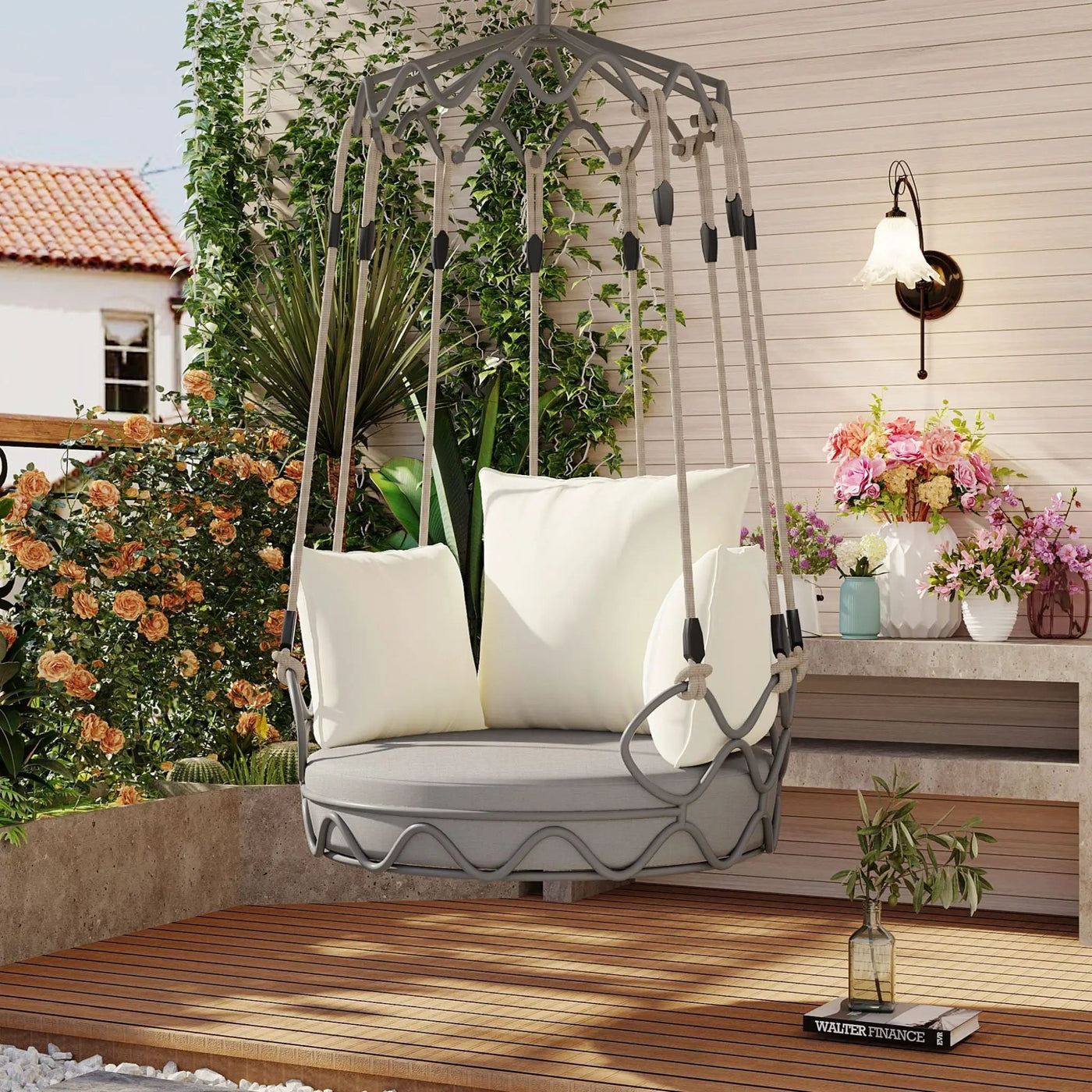 Luxury Outdoor Hanging Basket Porch Swing Chair With UV Resistant Cushions (SAK95678) by SAKSBY WHOLESALE