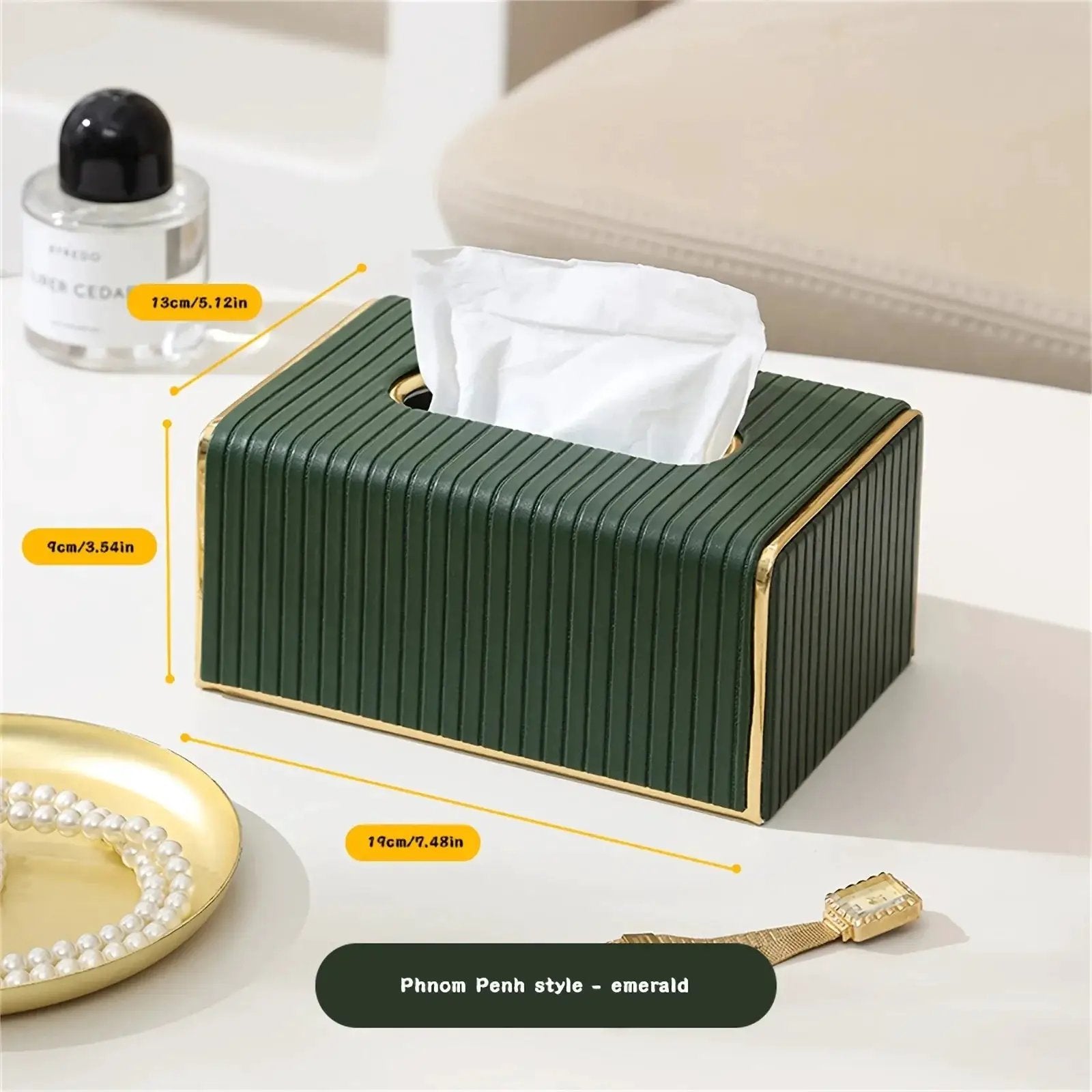 [Luxury Tissue Box Cover] Premium Faux Leather 1-Pack Striped Tissue Box Cover | Dual-Purpose for Dining Table & Home Decor, Golden Accents, Holds Standard Tissues, Modern Luxury Design for Living Room, Office, Hotel by House Of Avana
