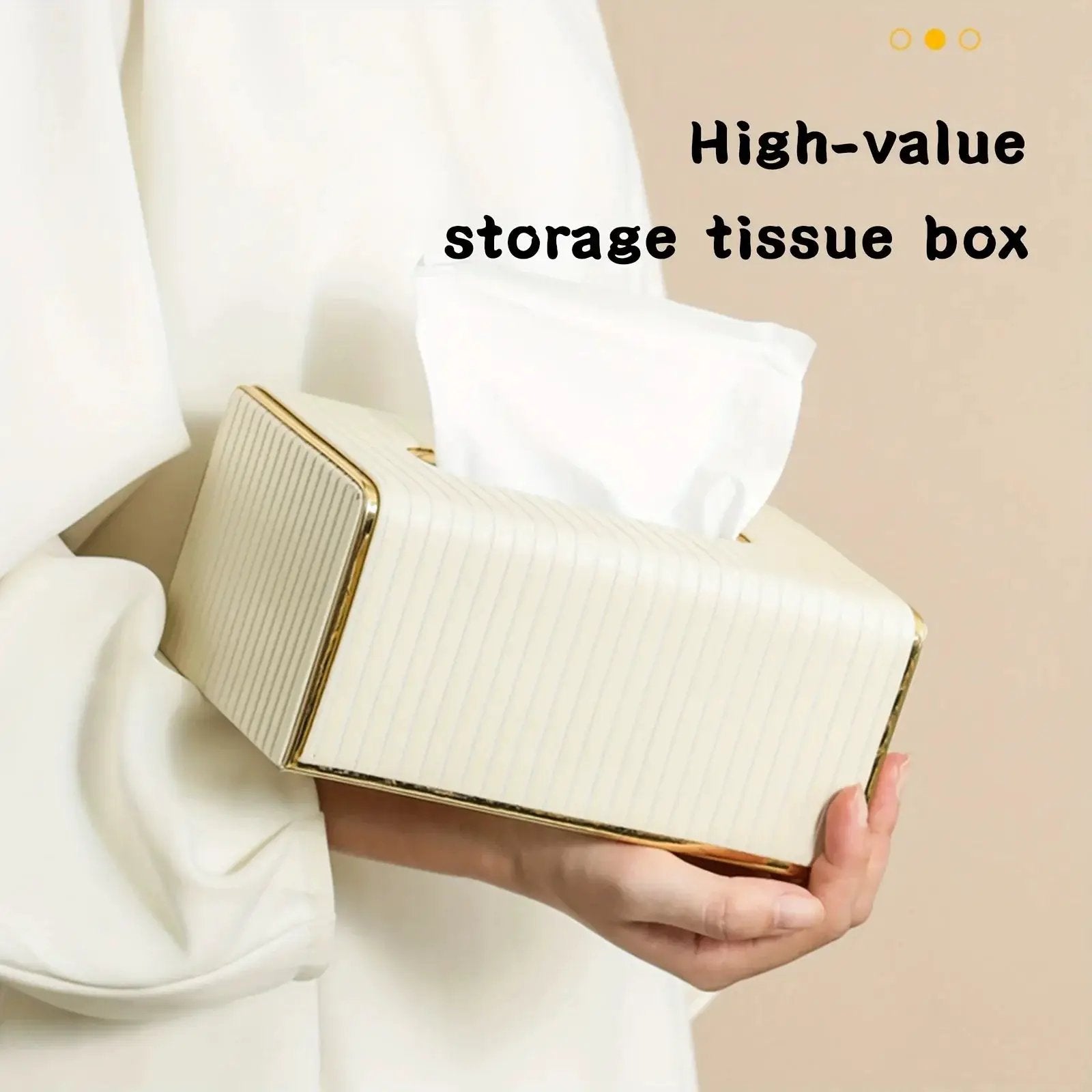 [Luxury Tissue Box Cover] Premium Faux Leather 1-Pack Striped Tissue Box Cover | Dual-Purpose for Dining Table & Home Decor, Golden Accents, Holds Standard Tissues, Modern Luxury Design for Living Room, Office, Hotel by House Of Avana