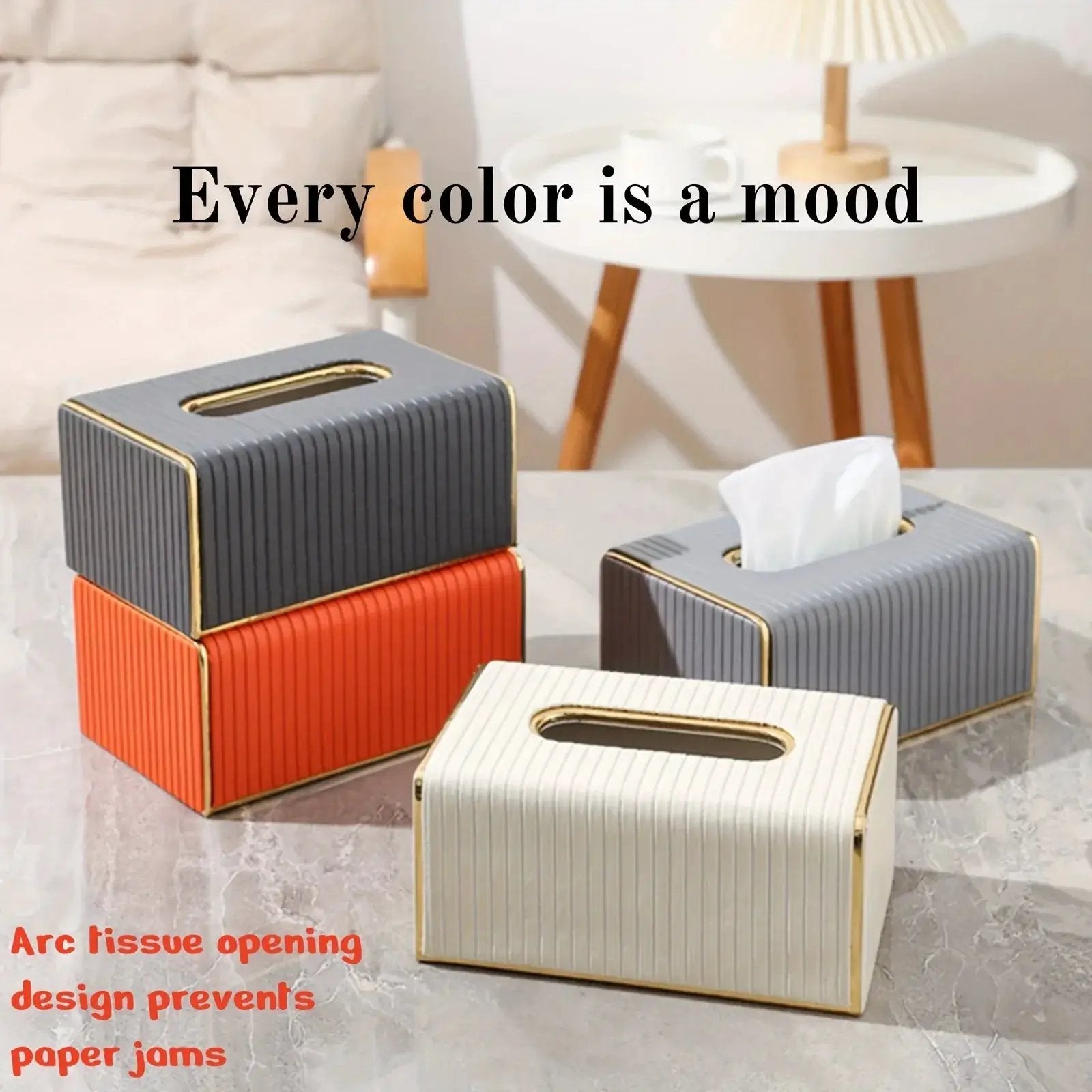 [Luxury Tissue Box Cover] Premium Faux Leather 1-Pack Striped Tissue Box Cover | Dual-Purpose for Dining Table & Home Decor, Golden Accents, Holds Standard Tissues, Modern Luxury Design for Living Room, Office, Hotel by House Of Avana