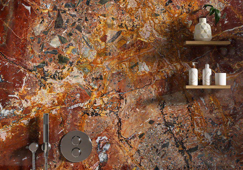 Luz Del Fuego Polished Quartzite Slab Random room scene 2