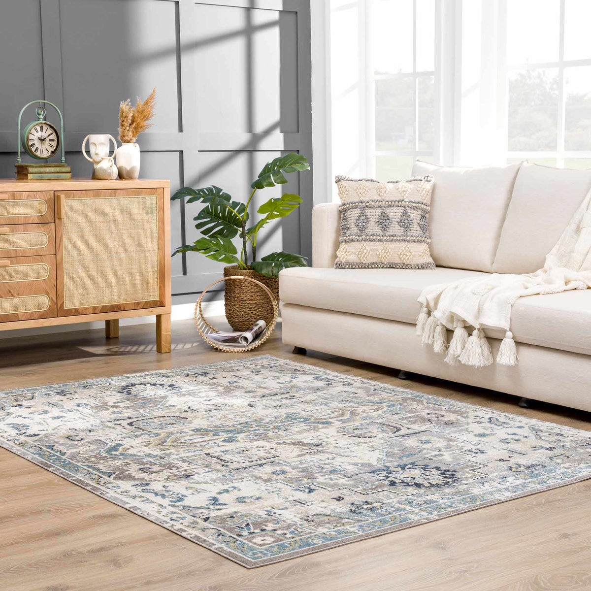 Cabacungan Gray & Blue Washable Area Rug, installed in a room 3