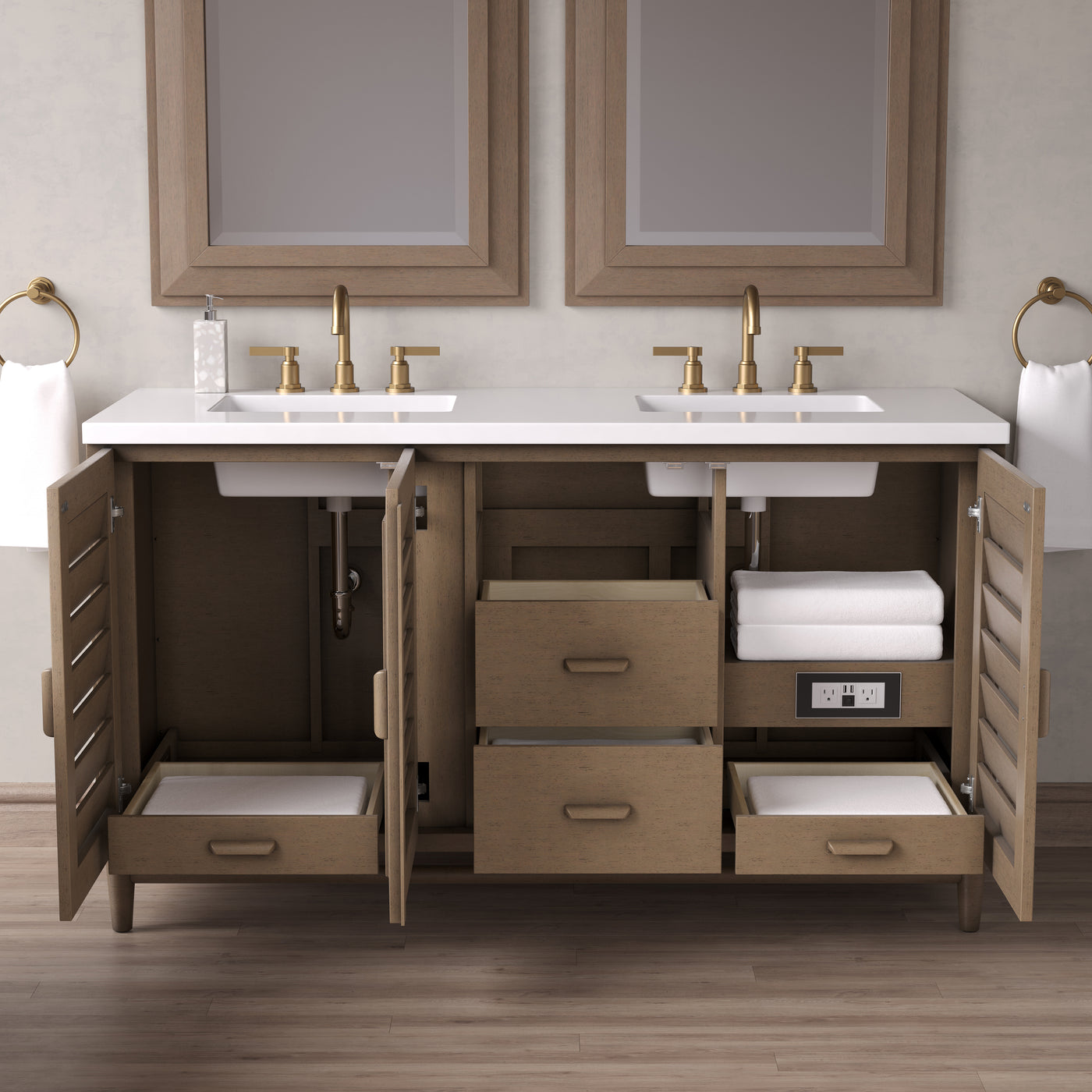 James Martin Portland 60" Double Bathroom Vanity, Whitewashed Walnut, view 36