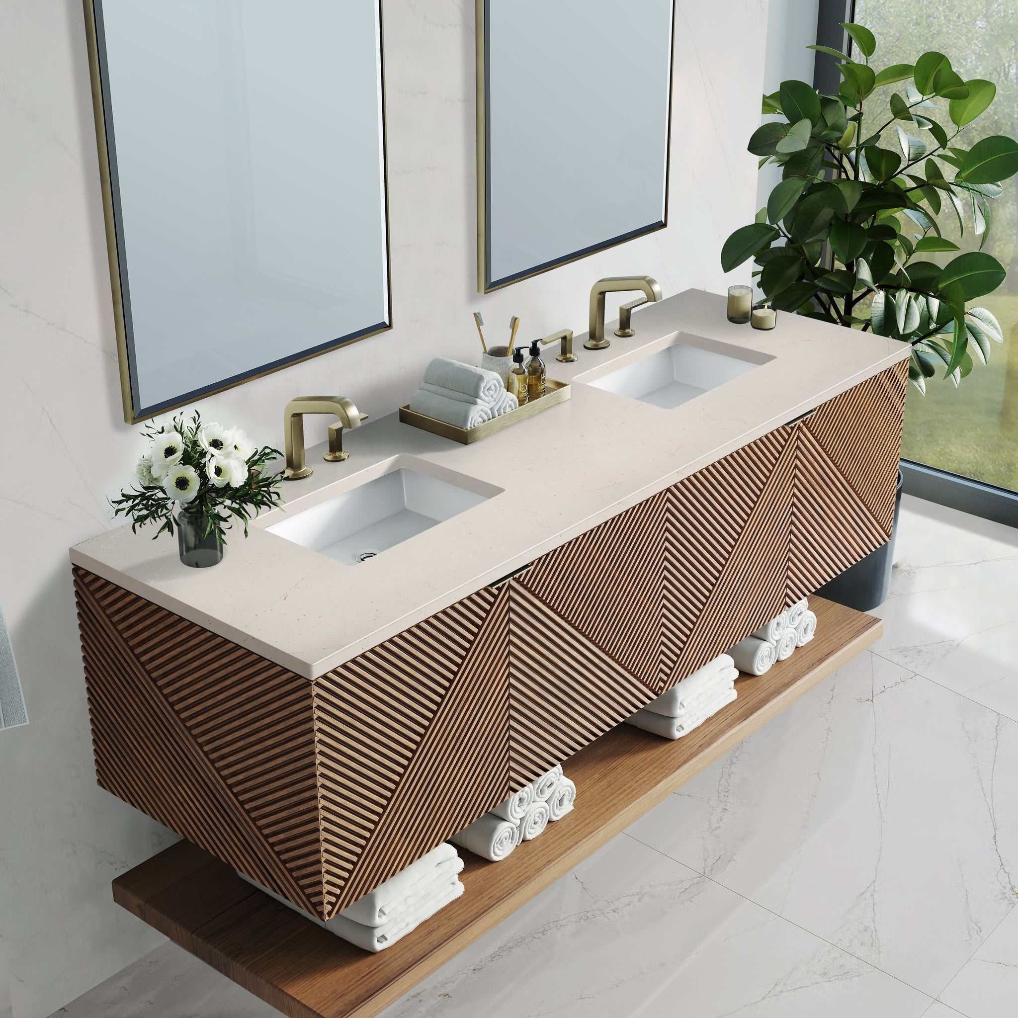 James Martin Marcello 72" Floating Double Bathroom Vanity, Chestnut, view 27