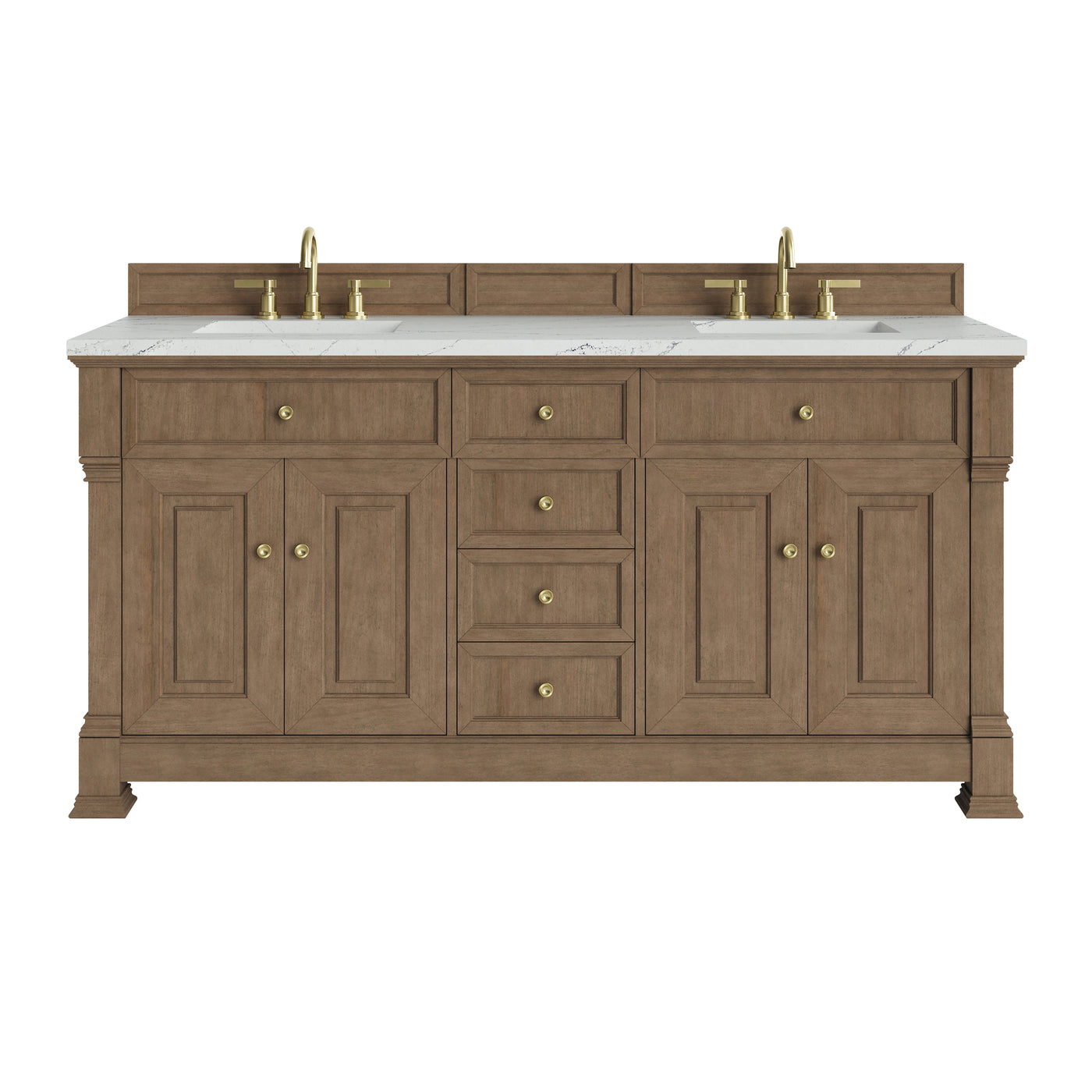 James Martin Brookfield 72" Double Bathroom Vanity, Pecan with Ethereal Noctis countertop