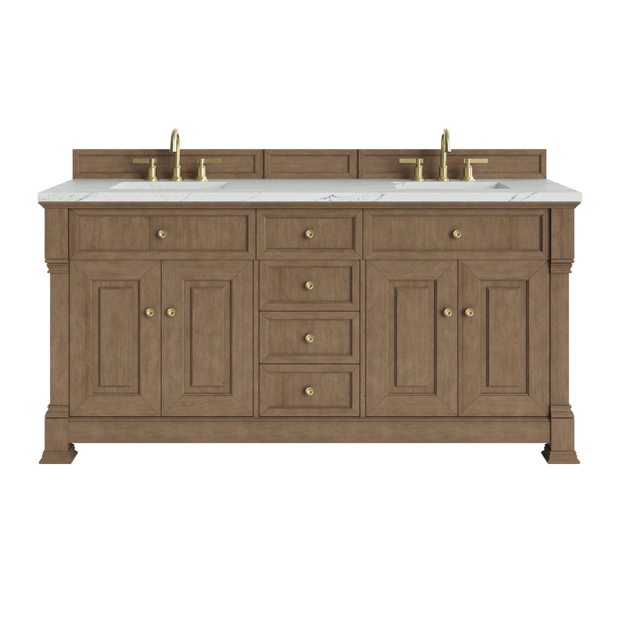 James Martin Brookfield 72" Double Bathroom Vanity, Pecan with Ethereal Noctis countertop