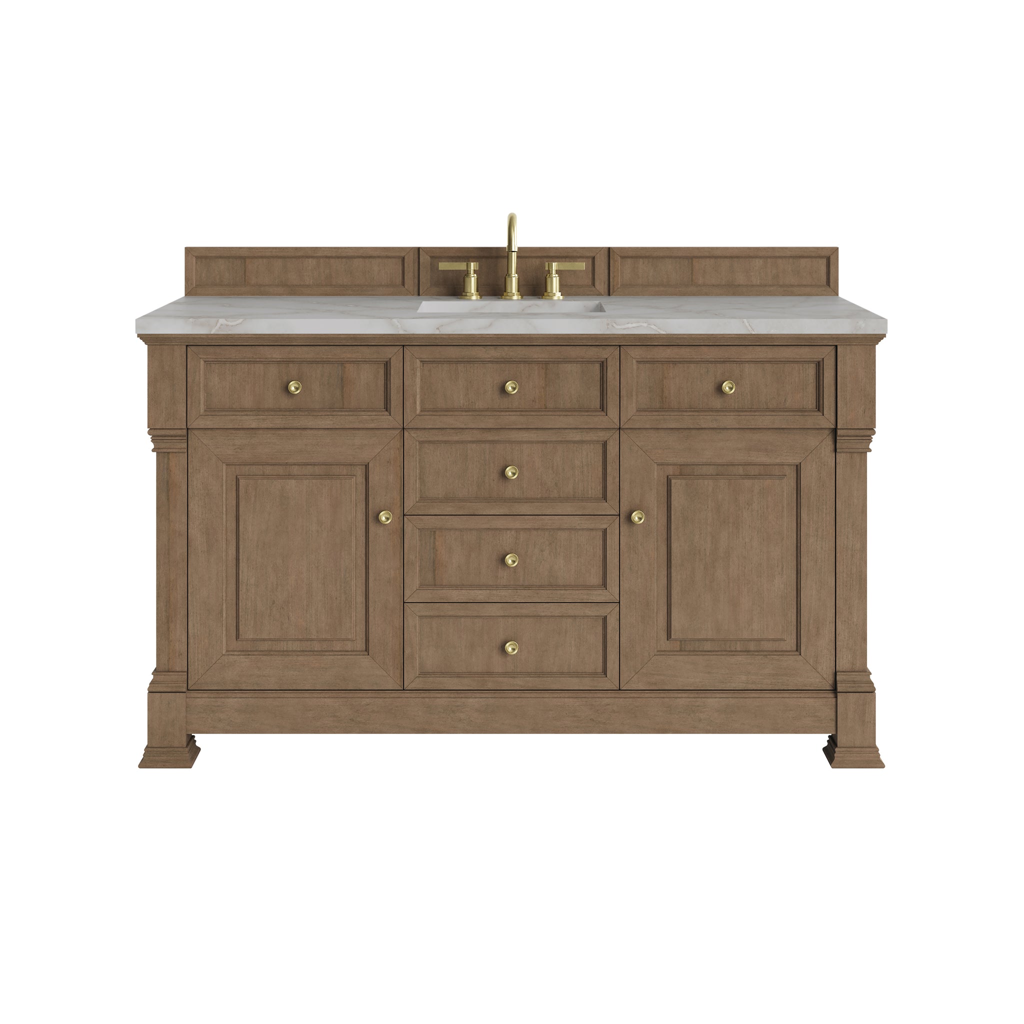 James Martin Brookfield 60" Single Bathroom Vanity, Pecan with Victorian Silver countertop