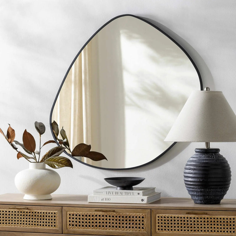 Lochovice Black Distressed Wood Mirror by Boutique Rugs