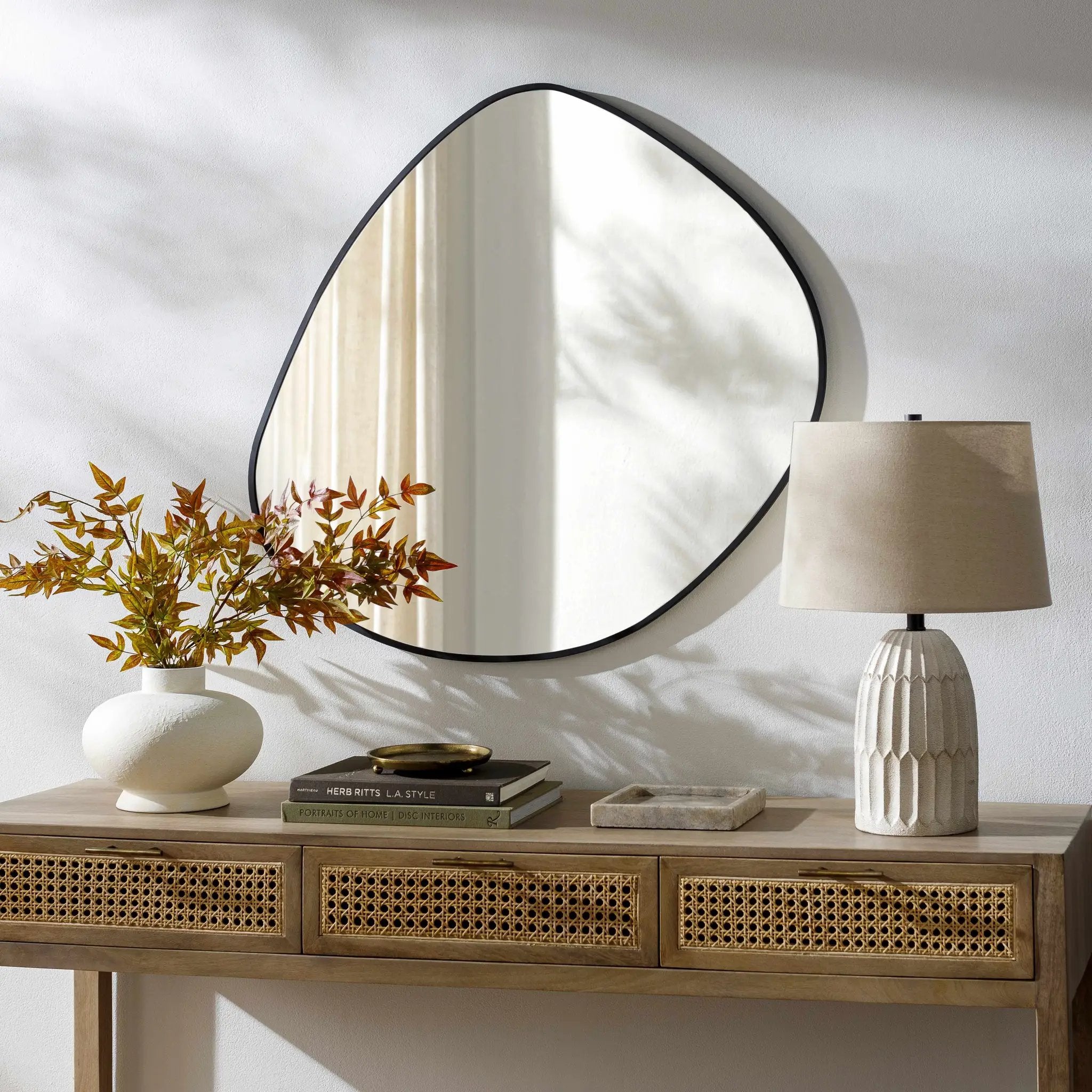 Lochovice Black Distressed Wood Mirror by Boutique Rugs