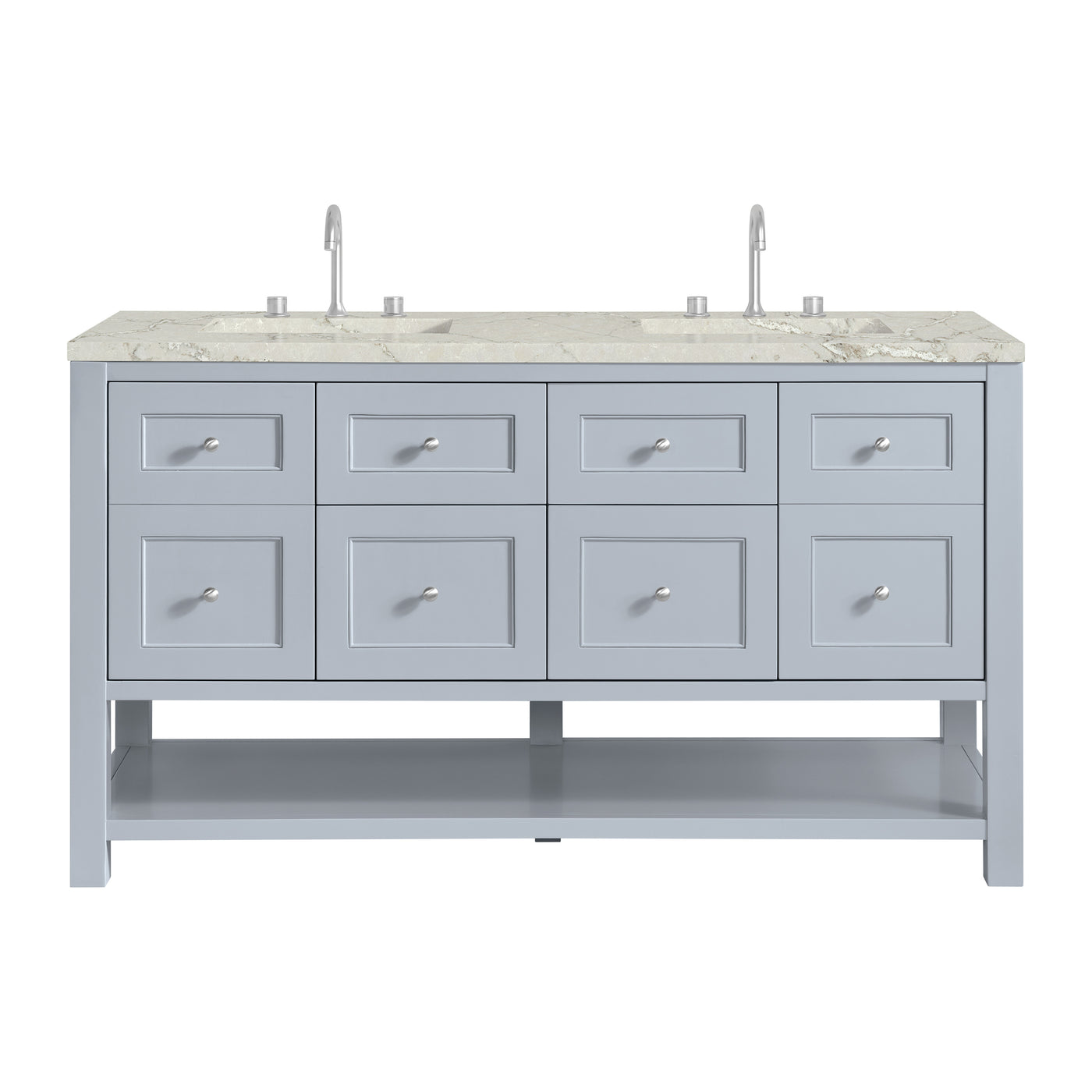 James Martin Breckenridge 60" Double Bathroom Vanity, Serenity Blue with Victorian Silver (FreePower) countertop