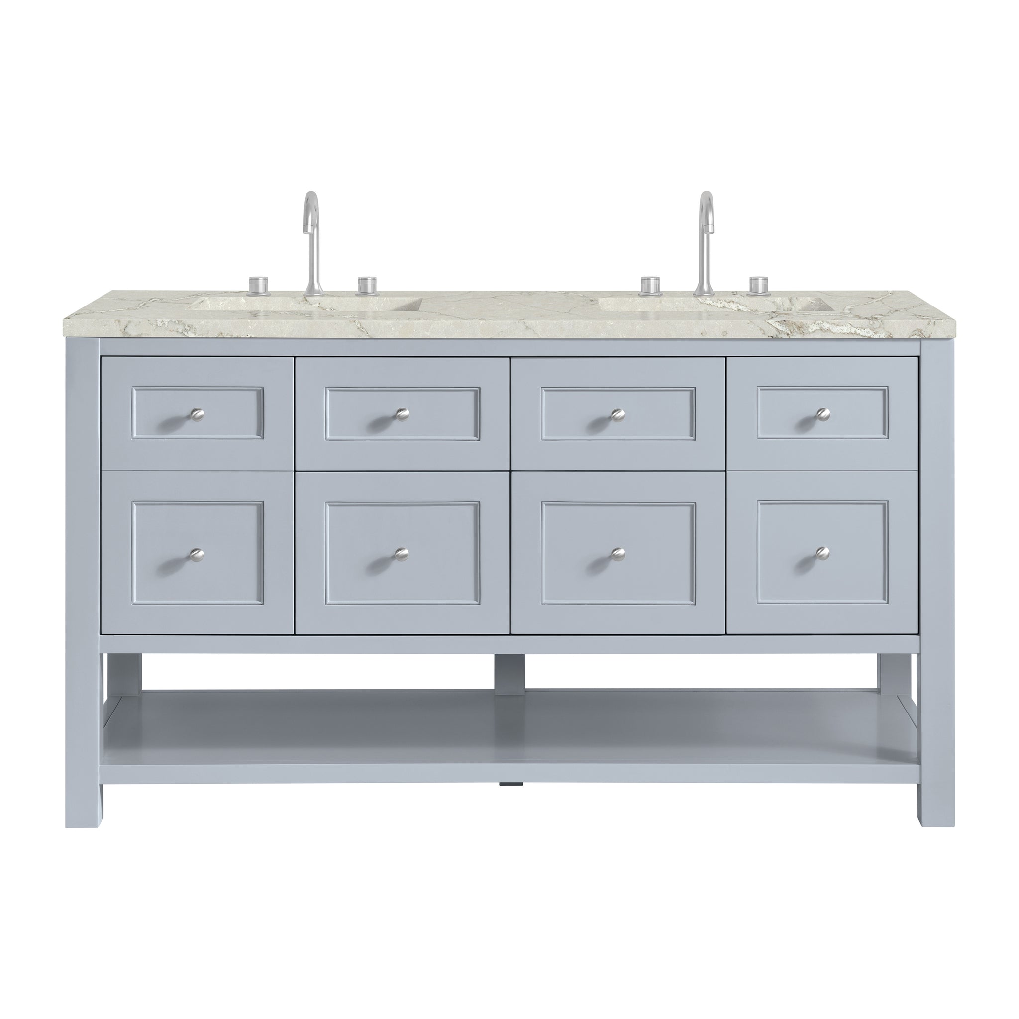 James Martin Breckenridge 60" Double Bathroom Vanity, Serenity Blue with Victorian Silver (FreePower) countertop