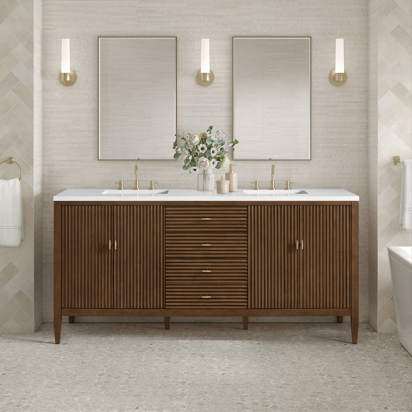 James Martin Myrrin 72" Double Bathroom Vanity, Mid-Century Walnut, view 30