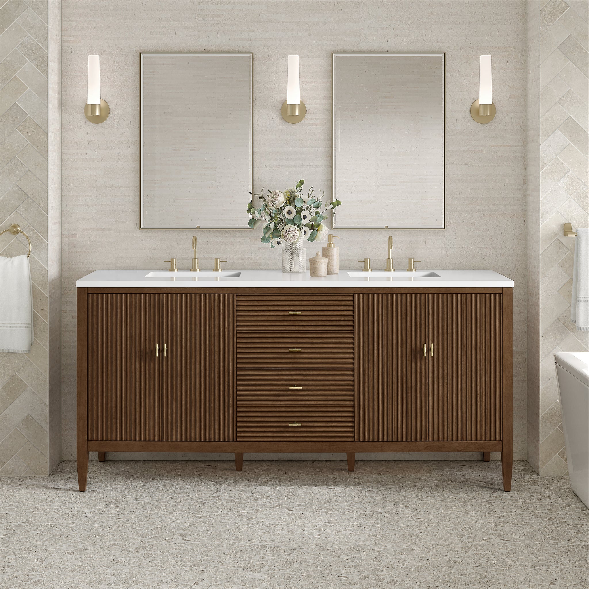 James Martin Myrrin 72" Double Bathroom Vanity, Mid-Century Walnut, view 30