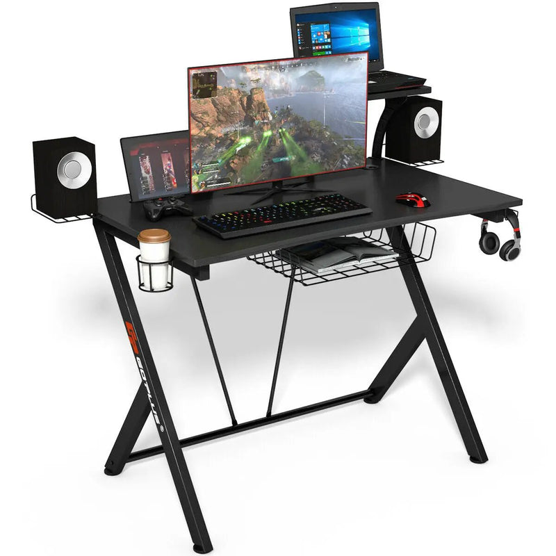Multifunctional E-Sport Gaming Desk with Headset Hook and Cup Holder by DirectDeals