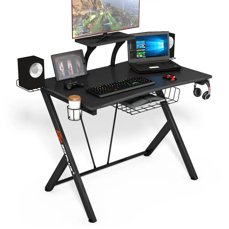 Multifunctional E-Sport Gaming Desk with Headset Hook and Cup Holder by DirectDeals