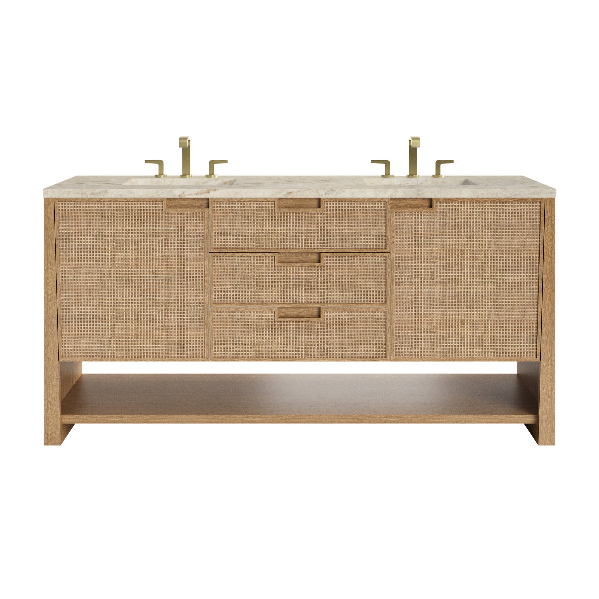 James Martin Solene 72" Double Bathroom Vanity, Seaside Oak with Tajnar countertop