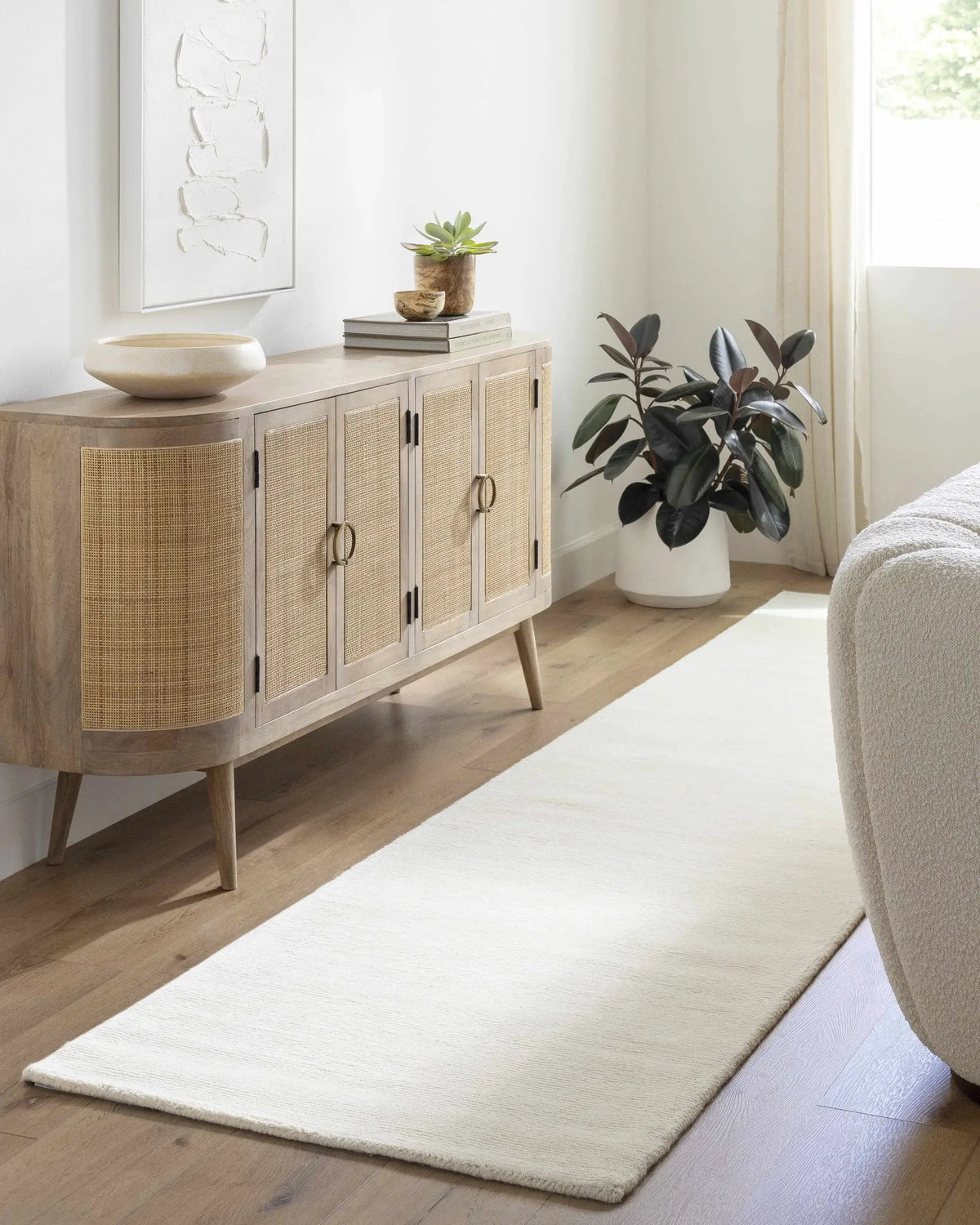 Brockton Solid Light Beige Wool Rug, installed in a room 4
