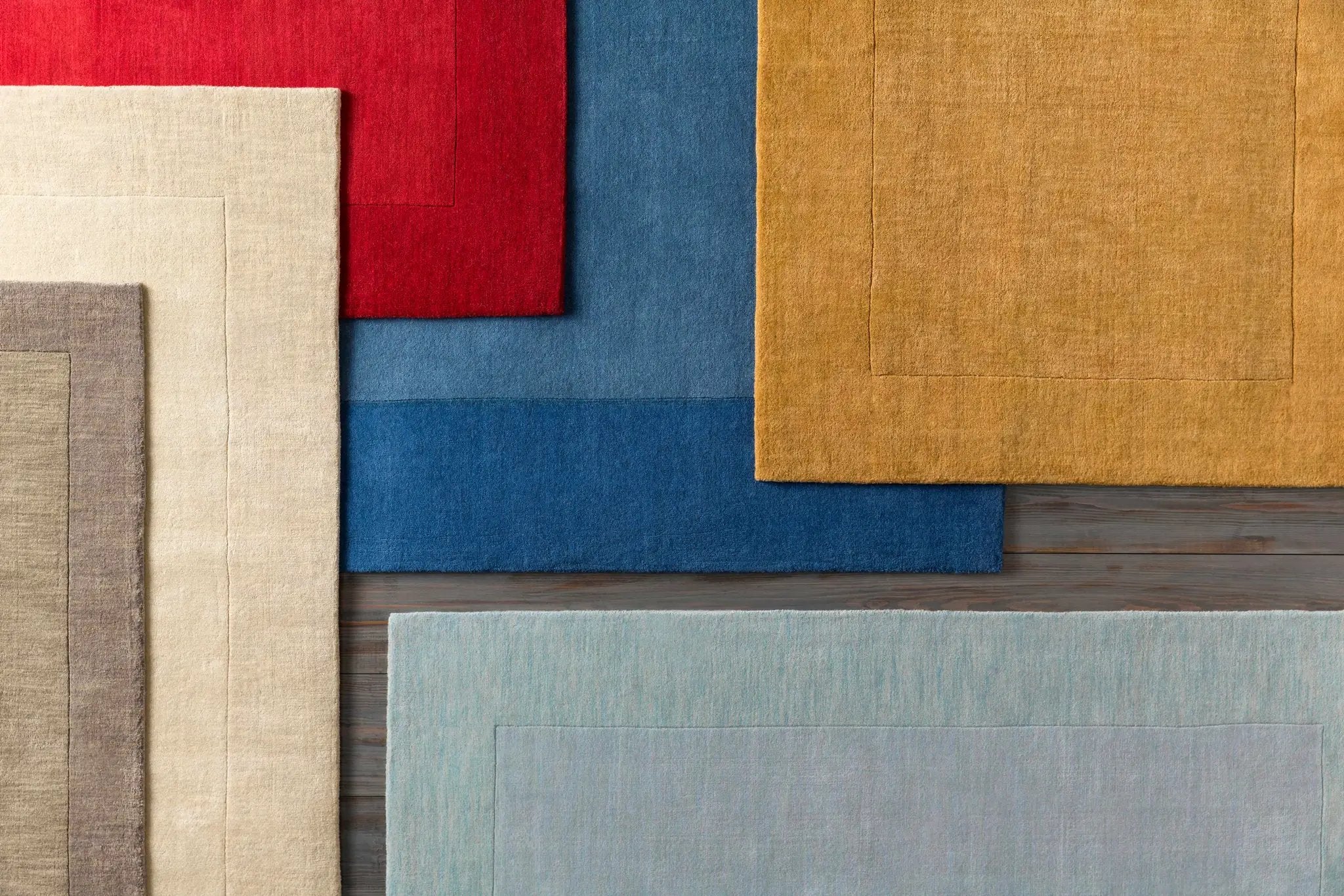 Bordered Solid Beige Cream Wool Rug by Boutique Rugs