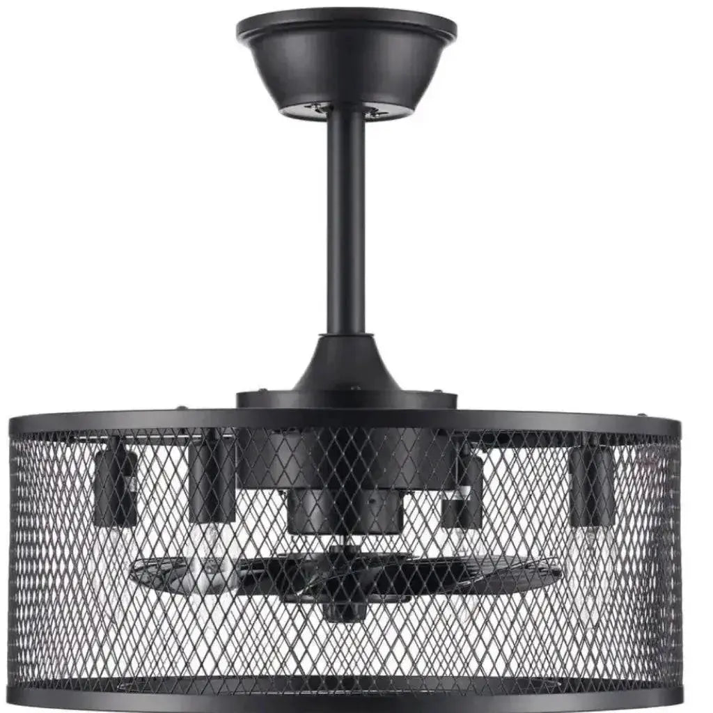 18 in. Indoor Black Industrial Caged Fandelier Ceiling Fan with Timer and Remote by Selzalot