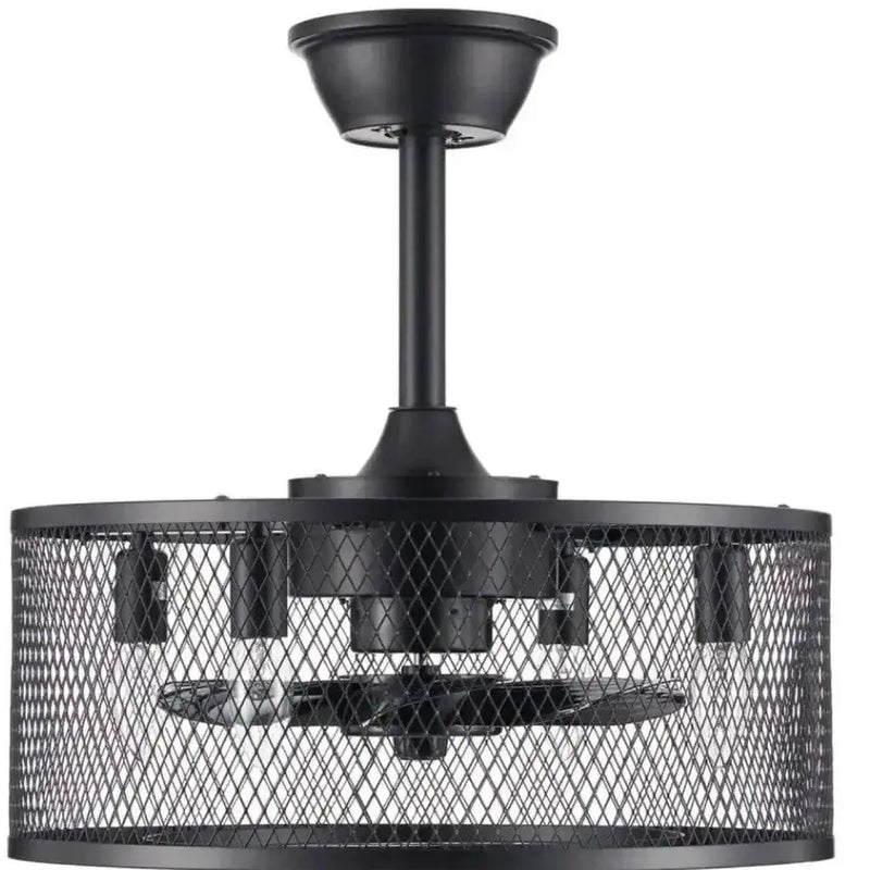 18 in. Indoor Black Industrial Caged Fandelier Ceiling Fan with Timer and Remote by Selzalot