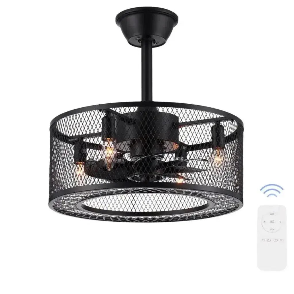 18 in. Indoor Black Industrial Caged Fandelier Ceiling Fan with Timer and Remote by Selzalot