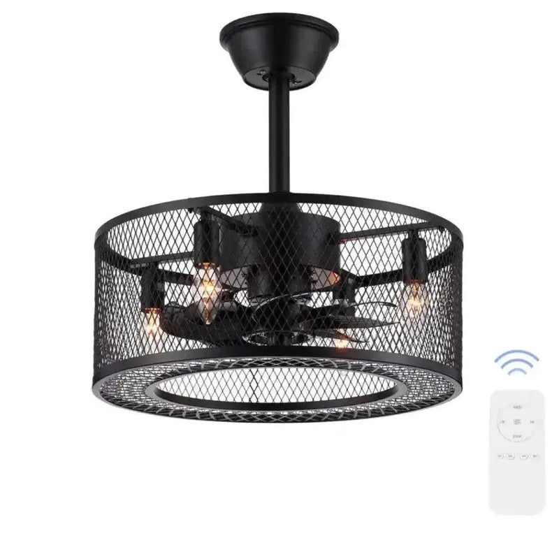 18 in. Indoor Black Industrial Caged Fandelier Ceiling Fan with Timer and Remote by Selzalot