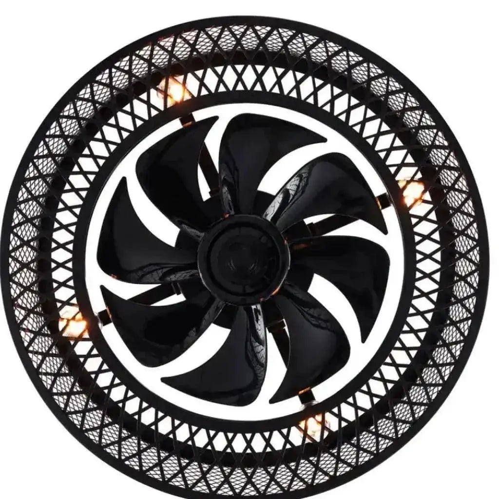 18 in. Indoor Black Industrial Caged Fandelier Ceiling Fan with Timer and Remote by Selzalot