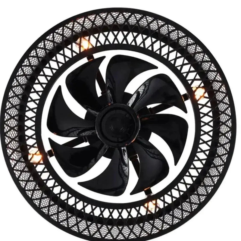 18 in. Indoor Black Industrial Caged Fandelier Ceiling Fan with Timer and Remote by Selzalot