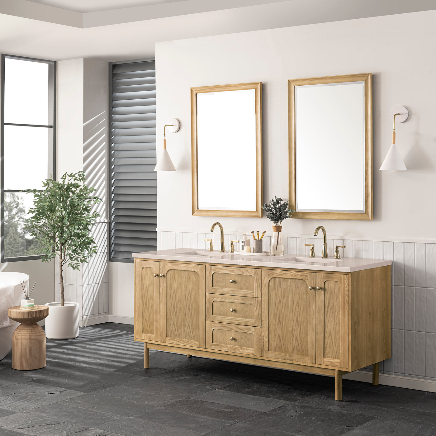 James Martin Laurent 72" Dual Mount Double Bathroom Vanity, Light Natural Oak, view 23