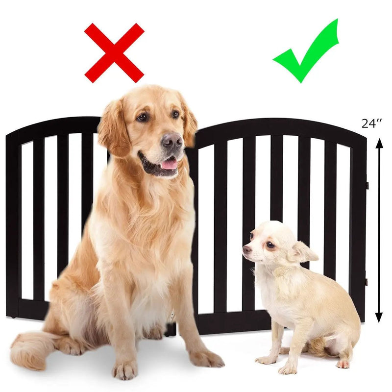 24 Inch 2 Panel Configurable Folding Free Standing Wooden Pet Safety Fence with Arched Top-Brown by DirectDeals
