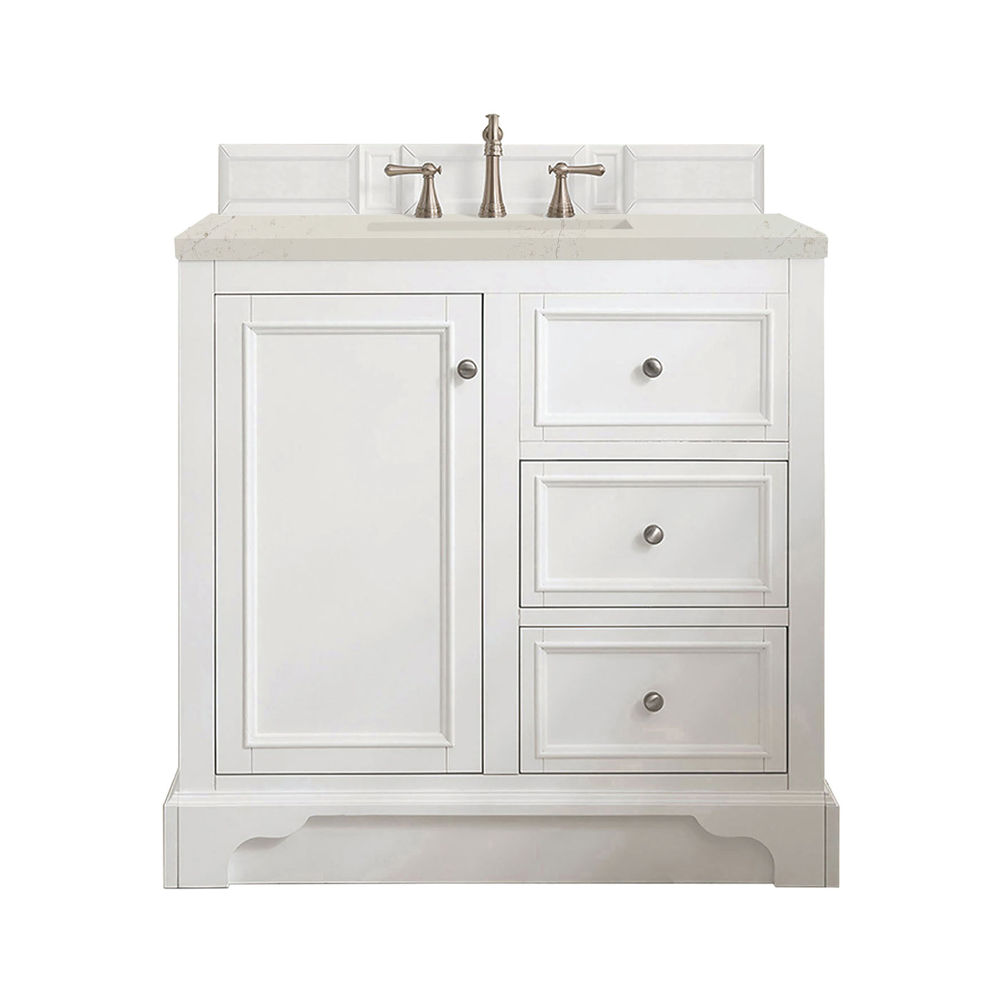 James Martin De Soto 36" Single Bathroom Vanity, Bright White with Siberian countertop