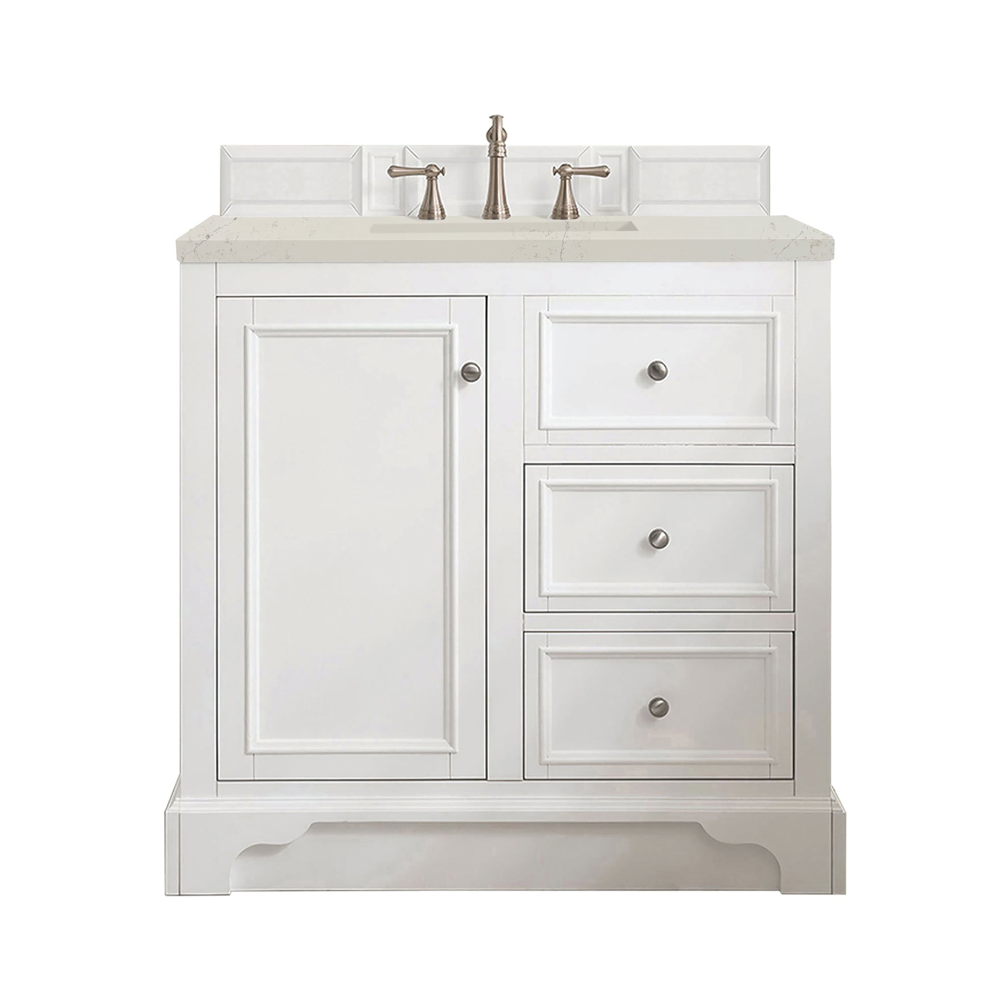 James Martin De Soto 36" Single Bathroom Vanity, Bright White with Siberian countertop