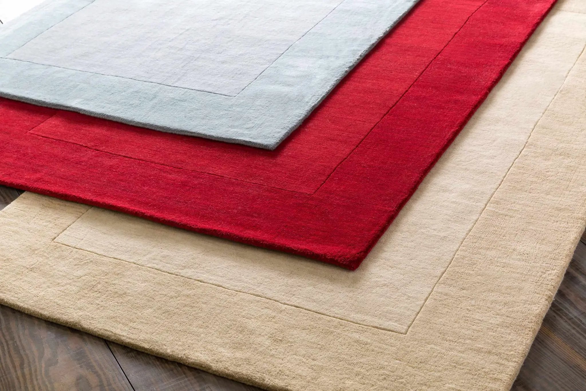 Bordered Solid Brick Red Wool Rug by Boutique Rugs